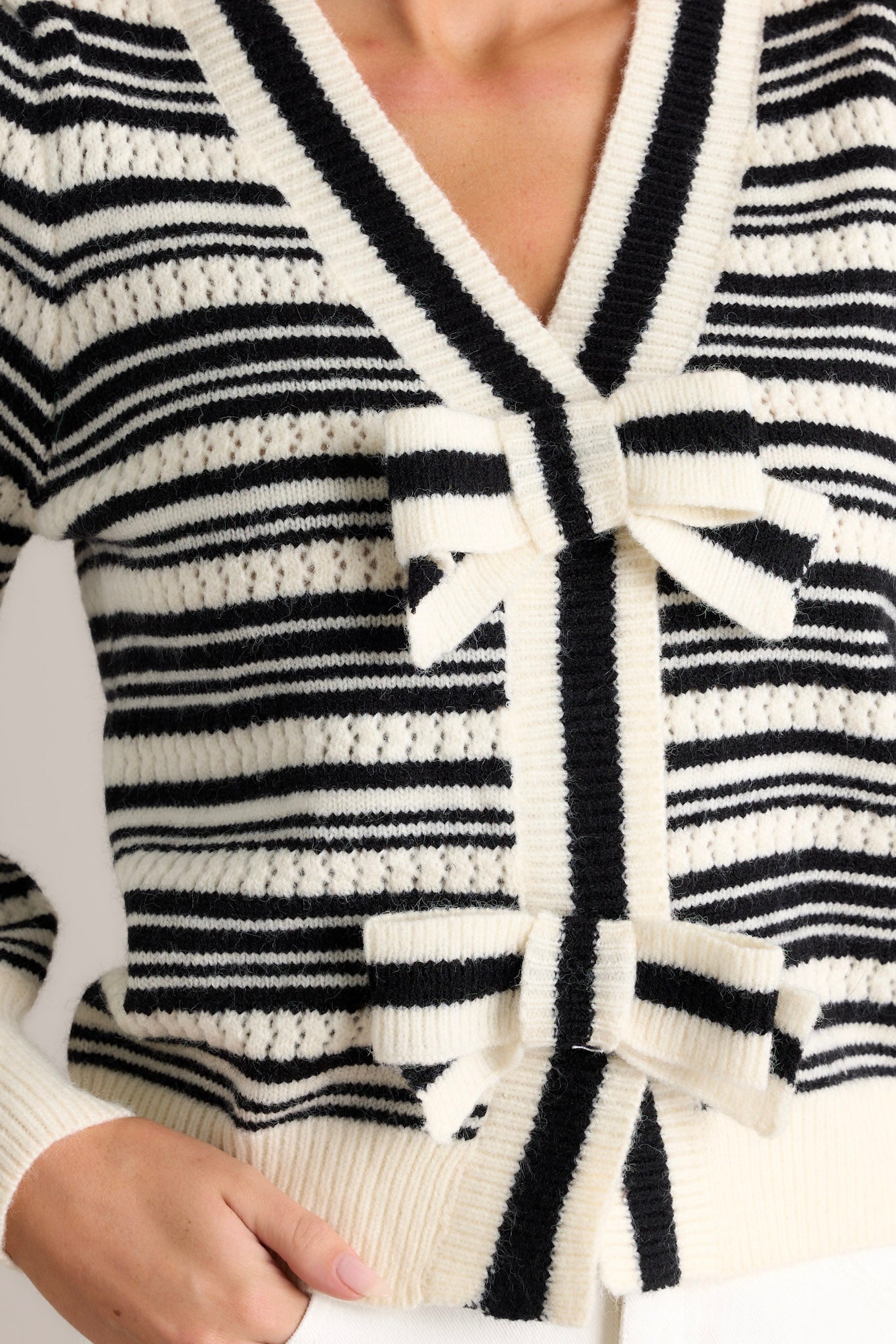 Fond Reflections Black & Ivory Stripe Long Sleeve Sweater Top