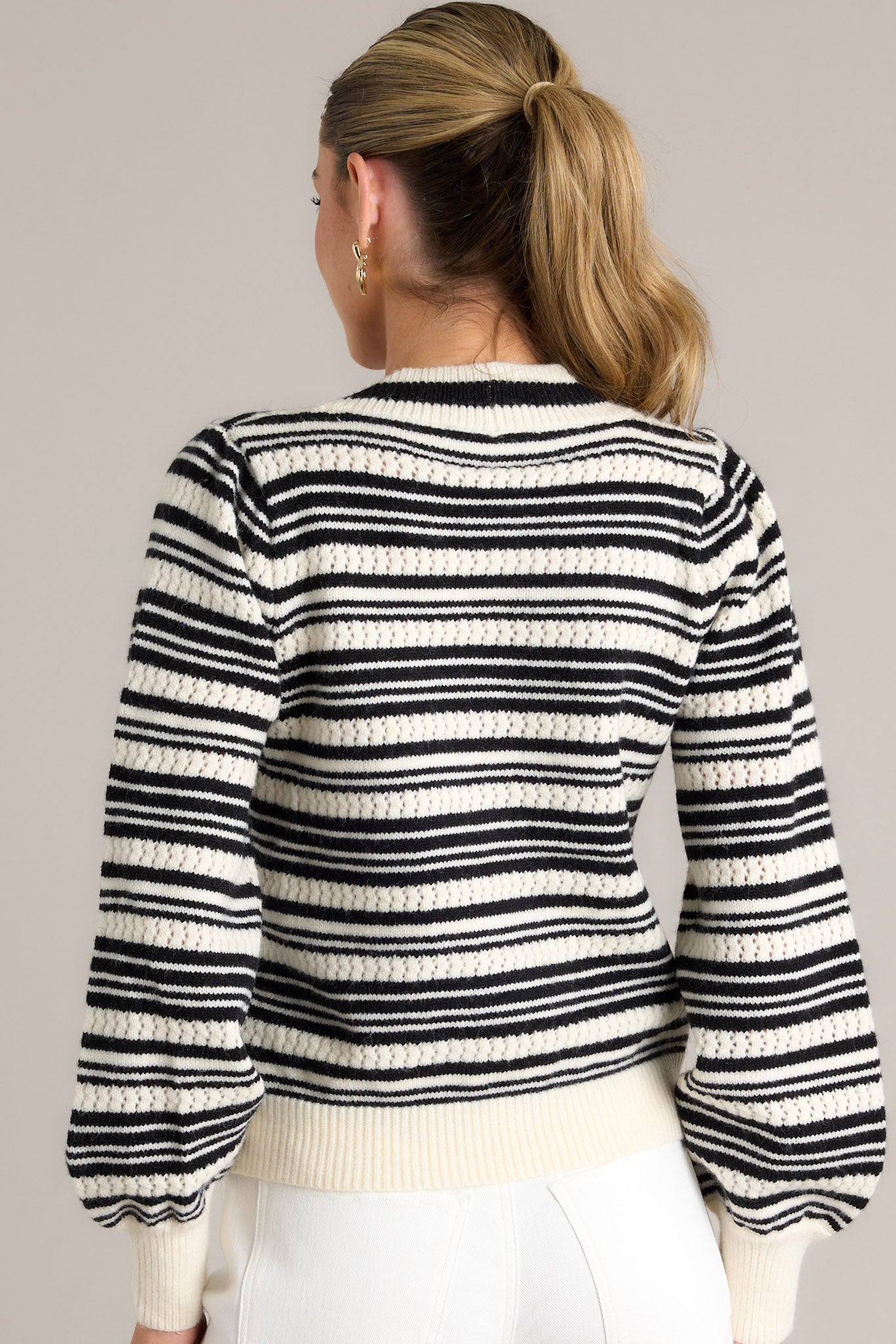 Fond Reflections Black & Ivory Stripe Long Sleeve Sweater Top