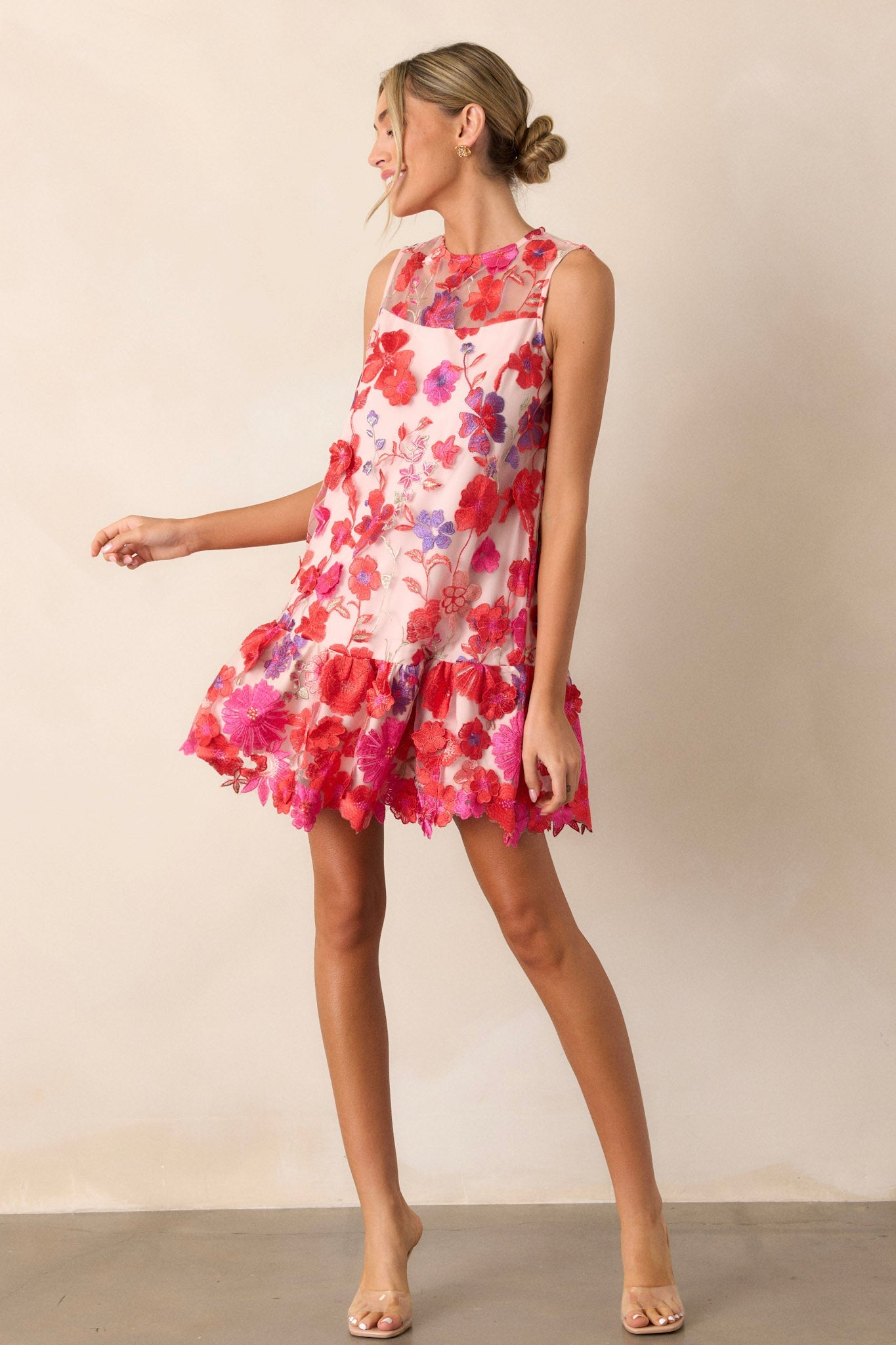 Take A Moment Light Pink Floral Embroidered Mini Dress