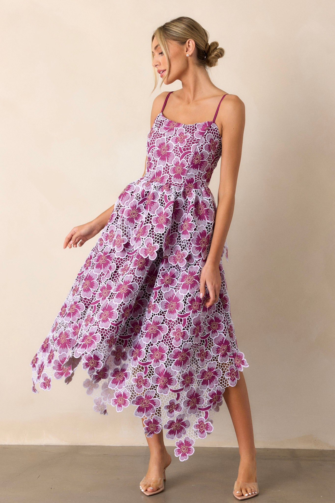 Glimpse Of Grace Light Plum Floral Embroidered Midi Dress