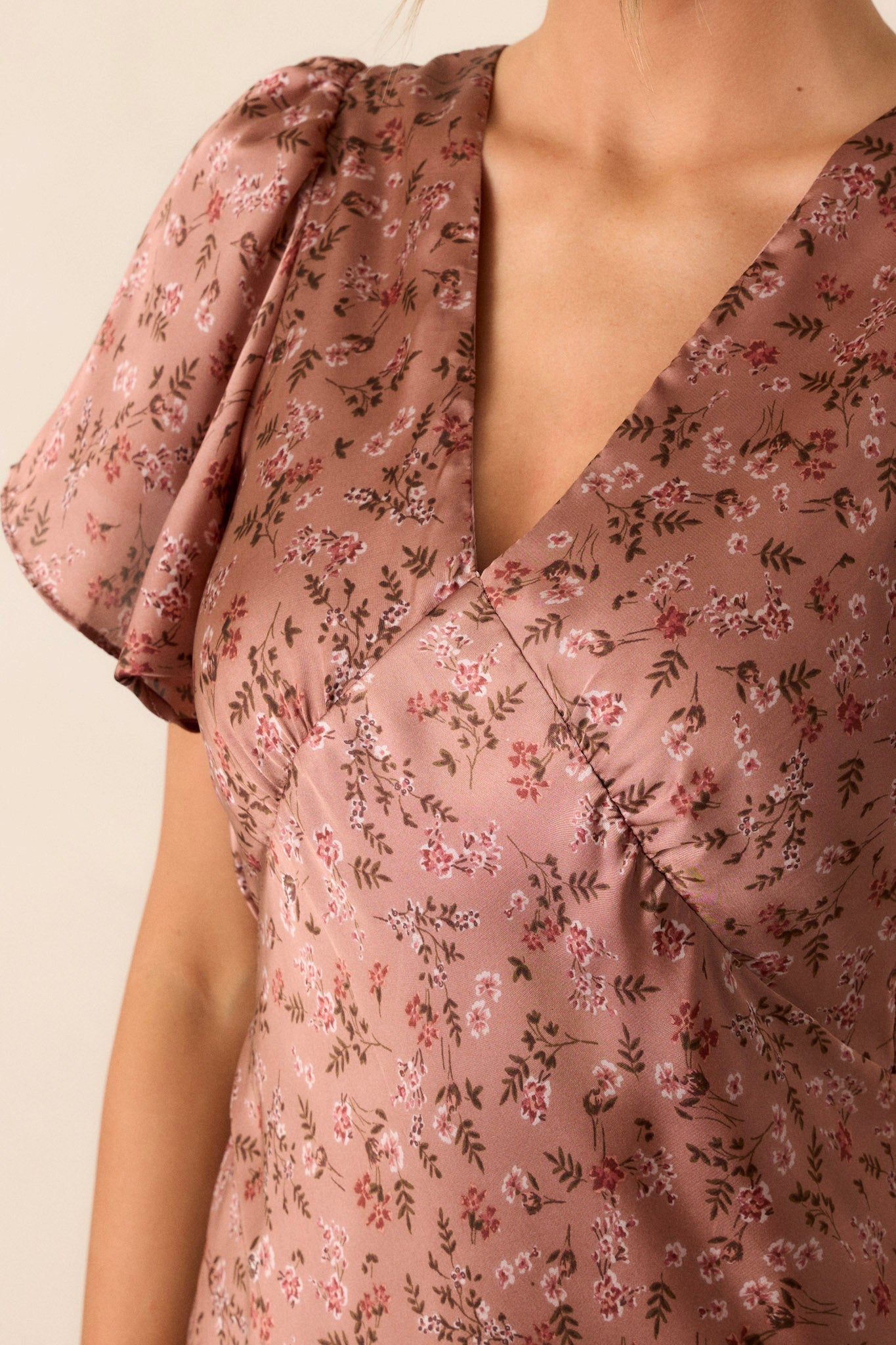 Champagne Moments Dusty Rose Floral Satin Maxi Dress