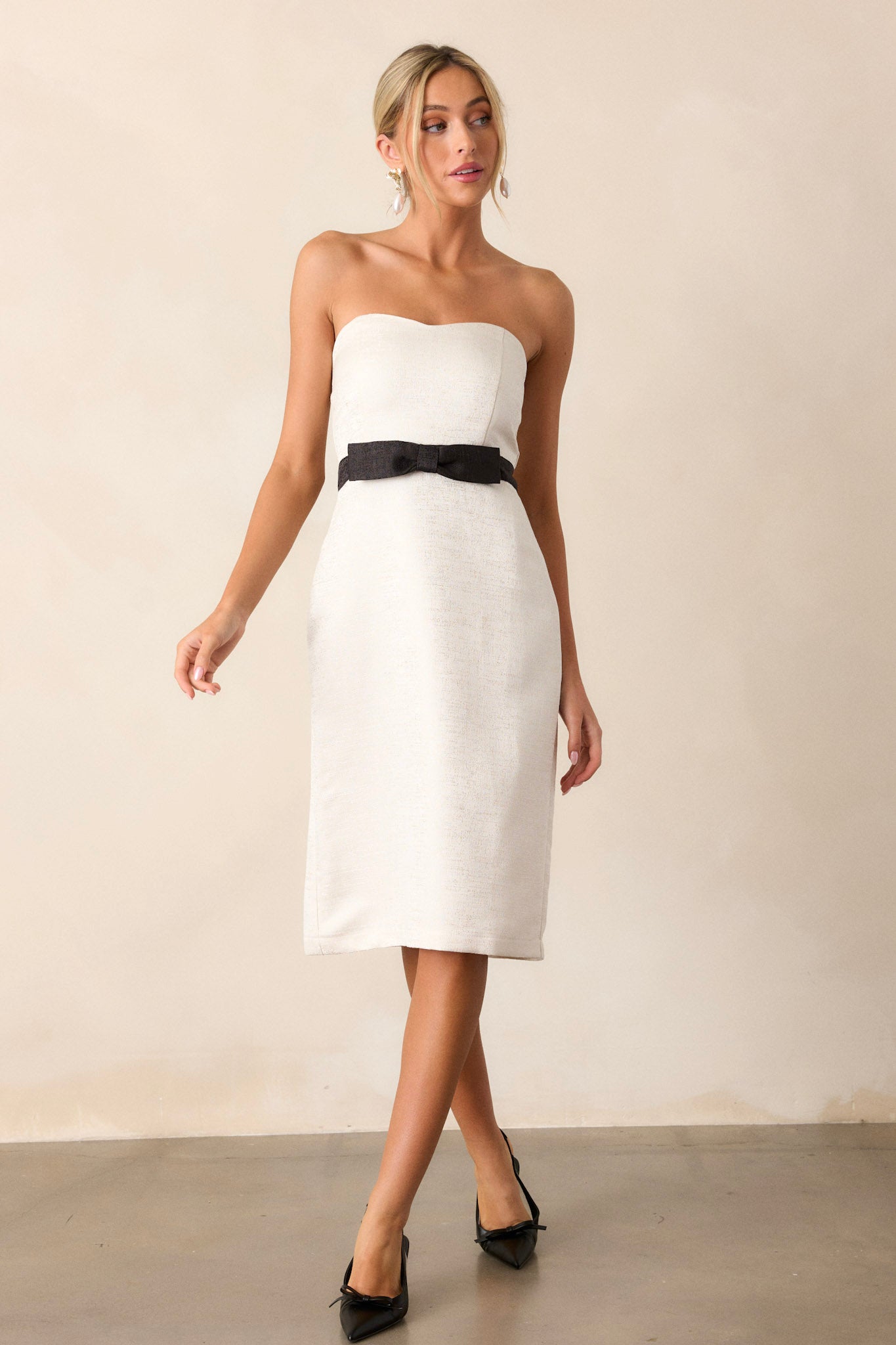Whispers Of Paris Ivory Jacquard Strapless Midi Dress