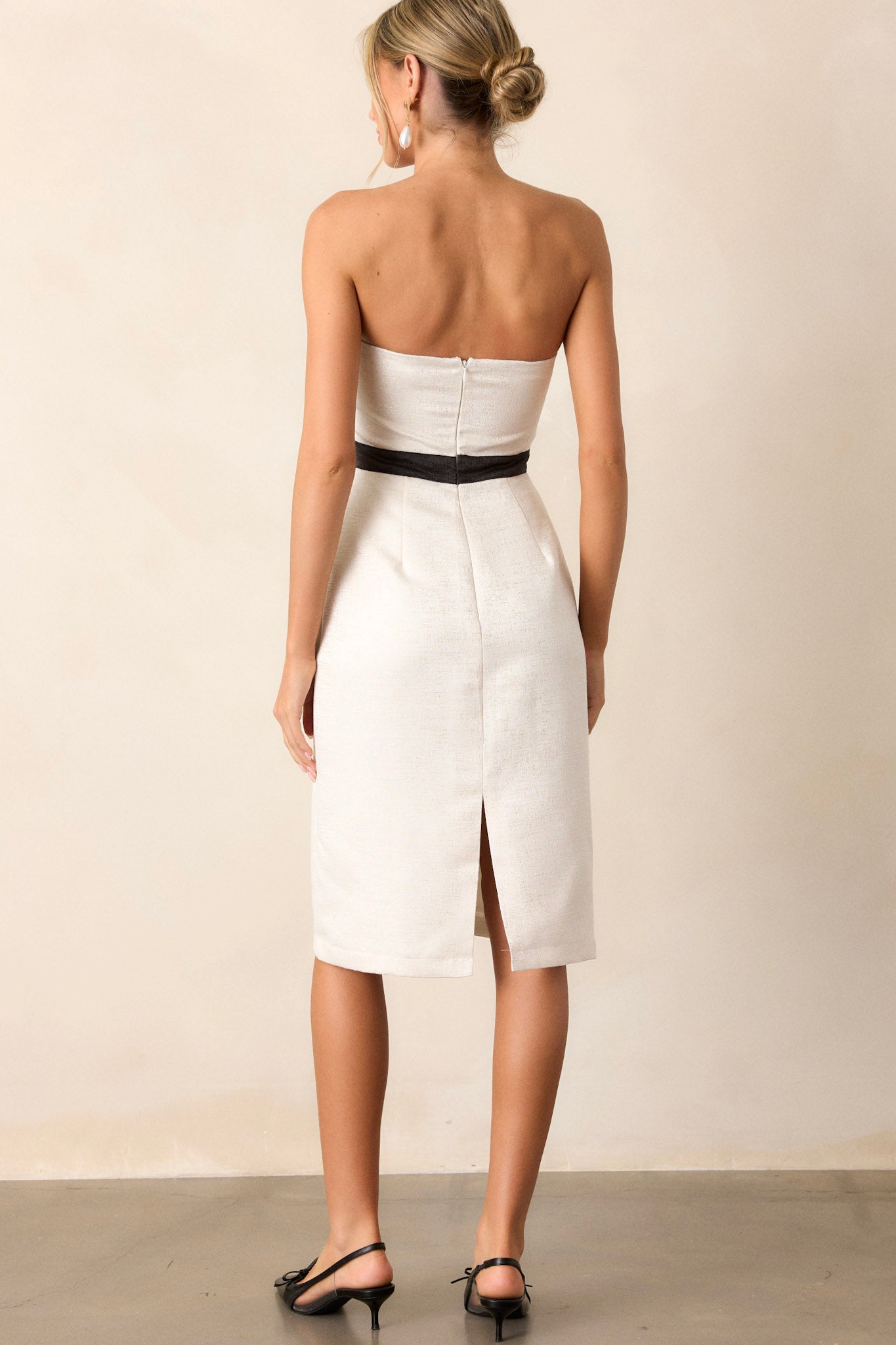 Whispers Of Paris Ivory Jacquard Strapless Midi Dress