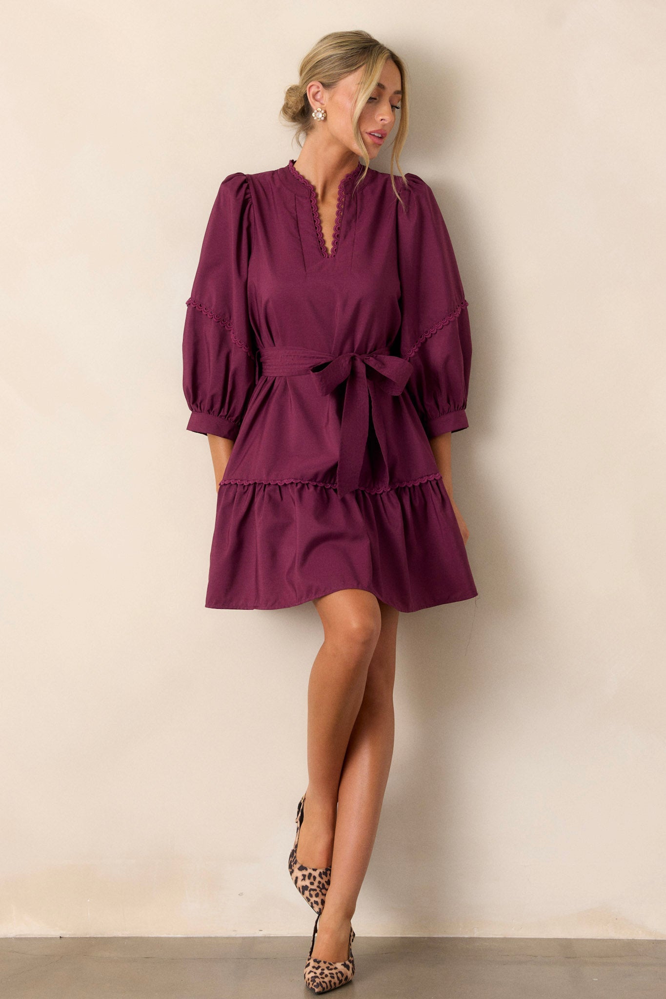Fire and Rain Plum Bishop Sleeve Mini Dress