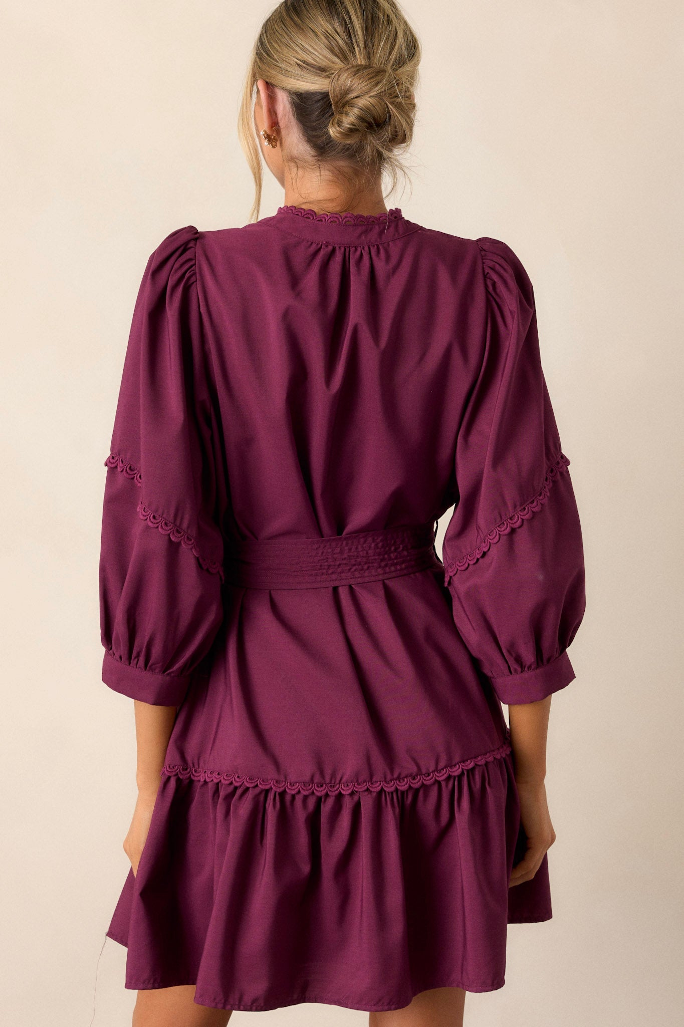 Fire and Rain Plum Bishop Sleeve Mini Dress