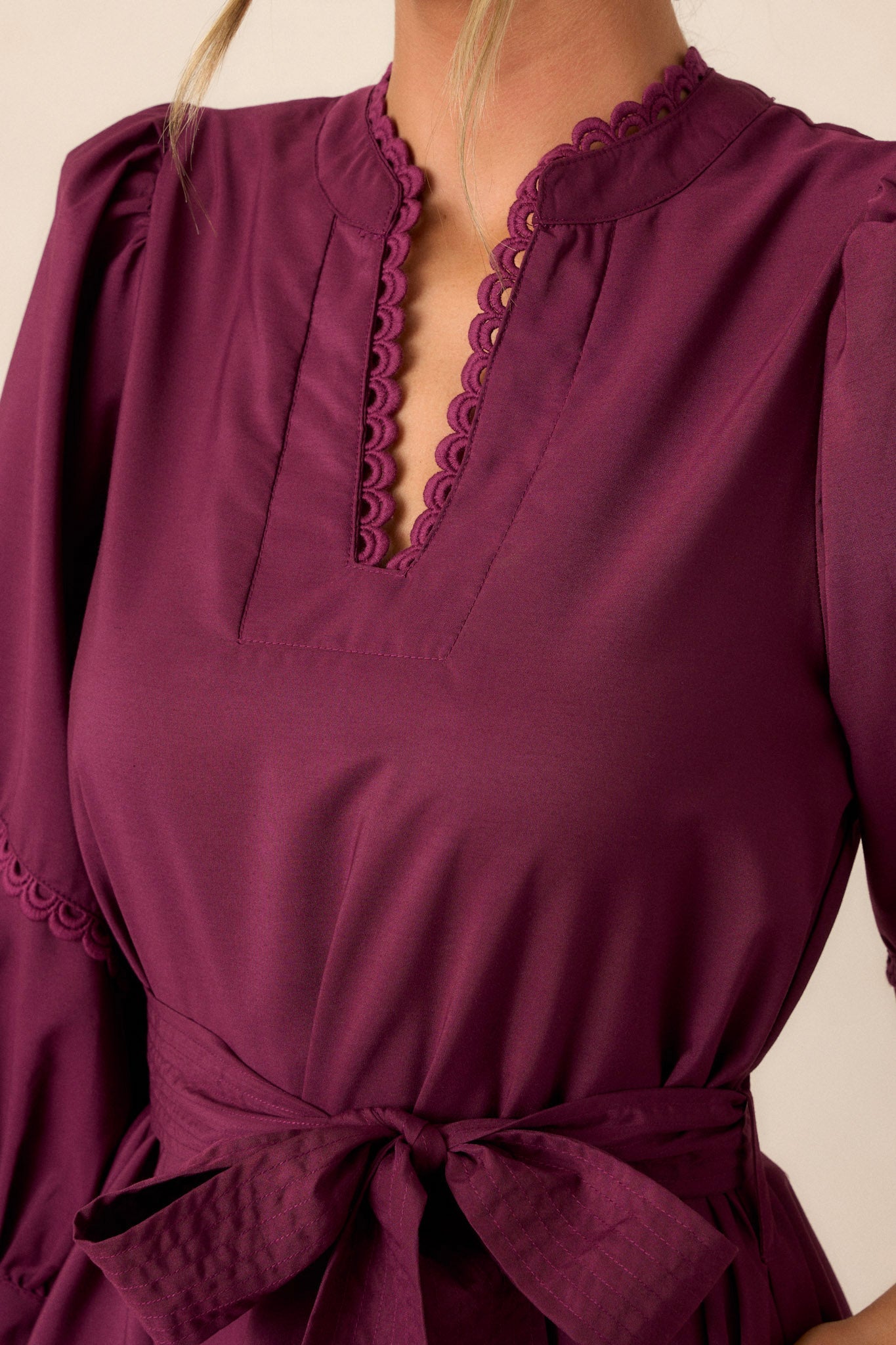 Fire and Rain Plum Bishop Sleeve Mini Dress