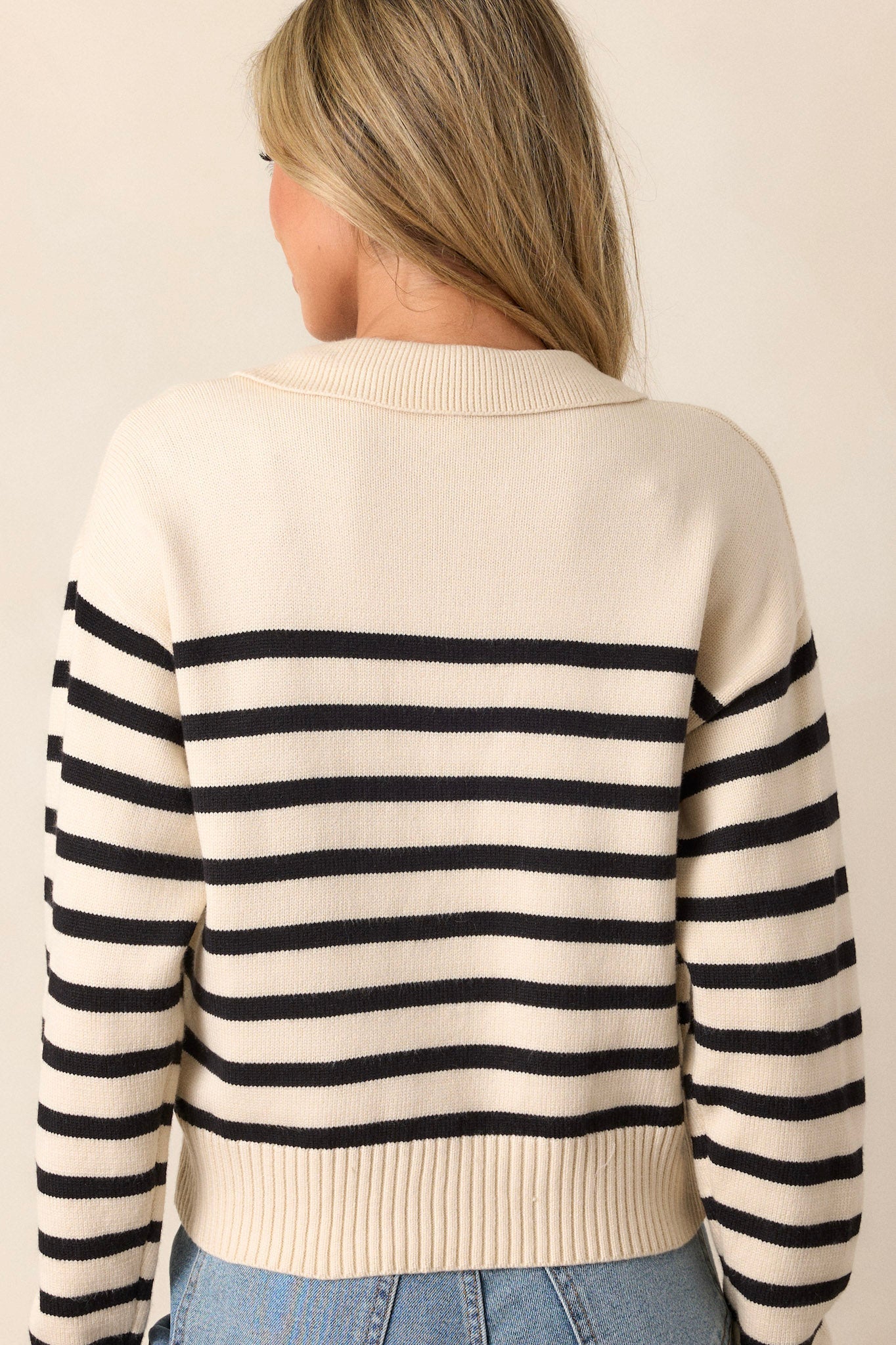 Got A Feeling Beige & Black Stripe Collared Sweater