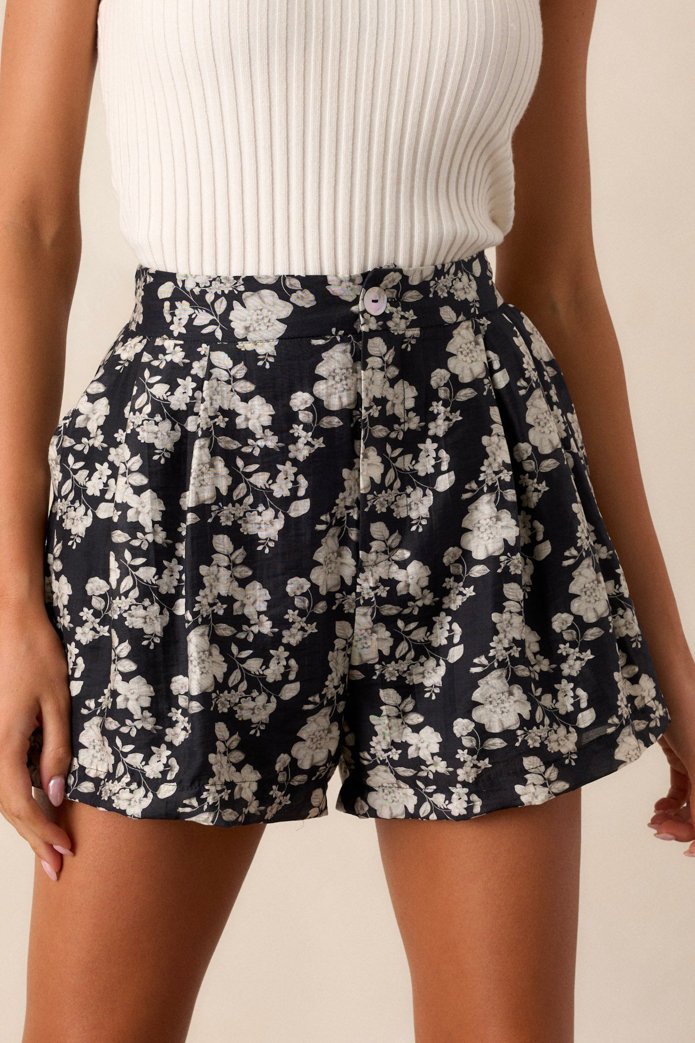 Get Jealous Black Floral Button Front Shorts
