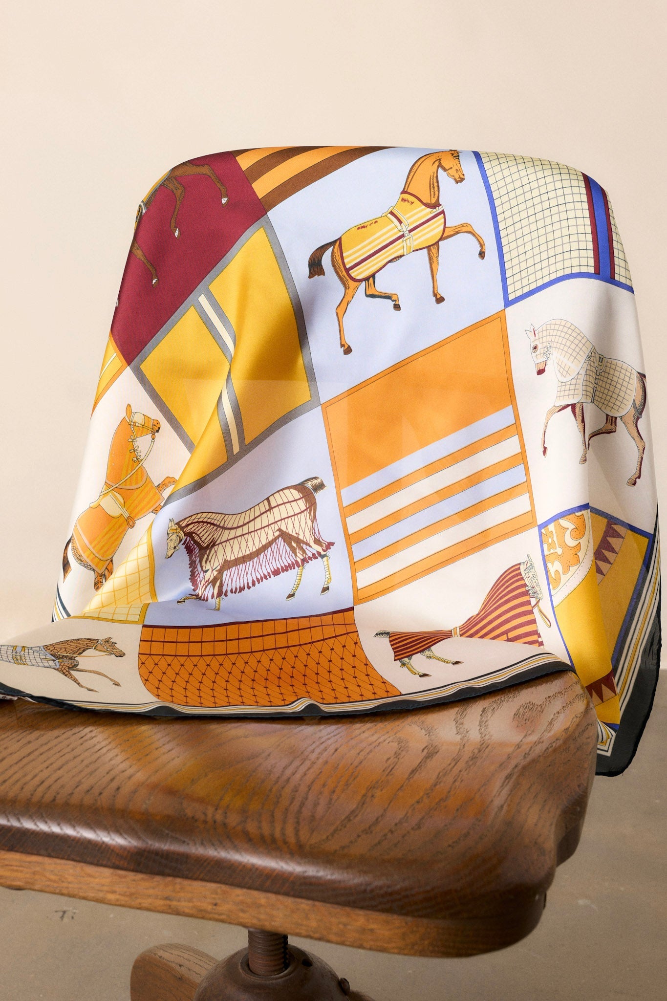 Evening Bell Orange Equestrian Print Scarf