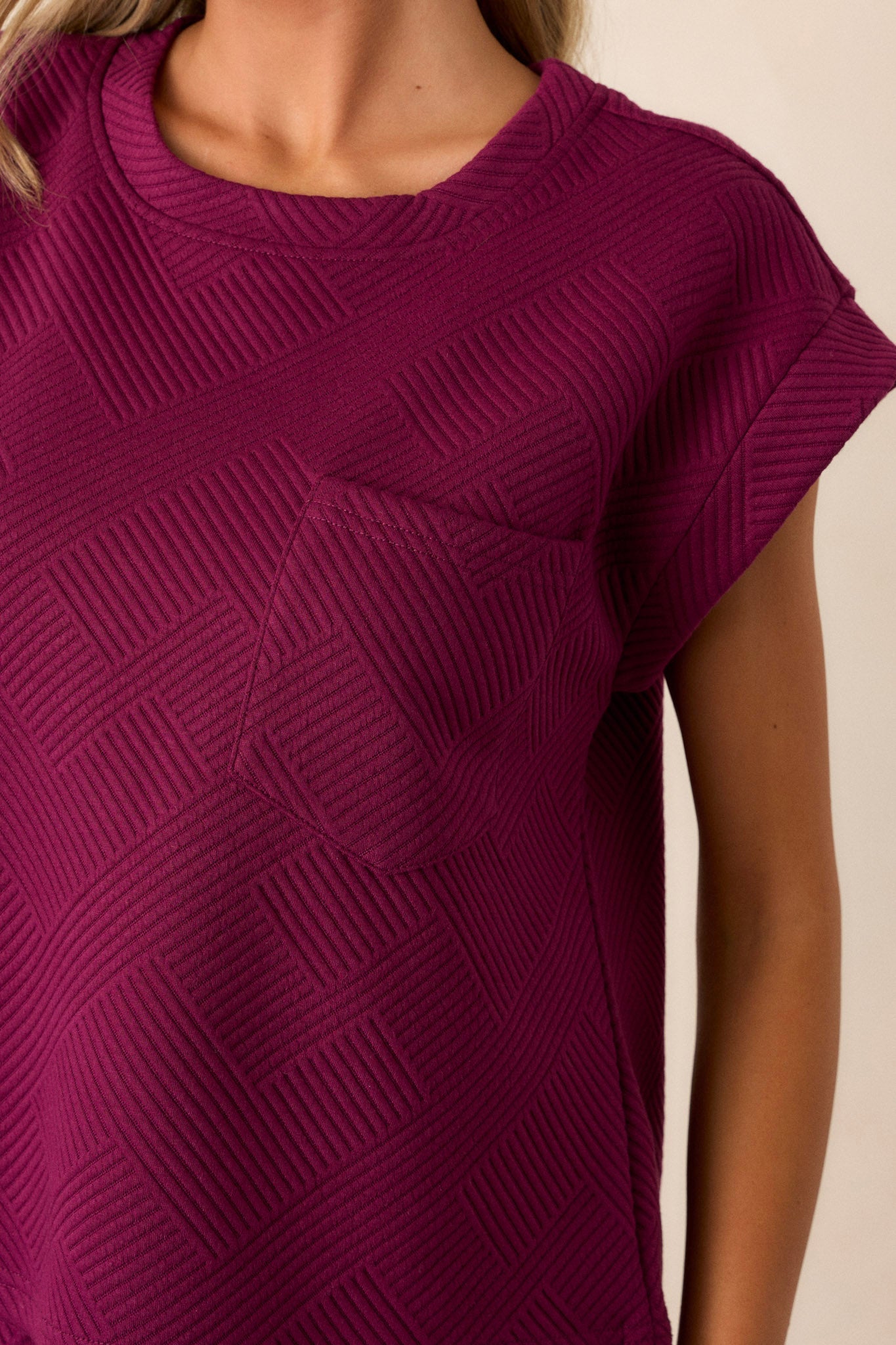Keep It Creative Dark Sangria Textured Short Sleeve Top