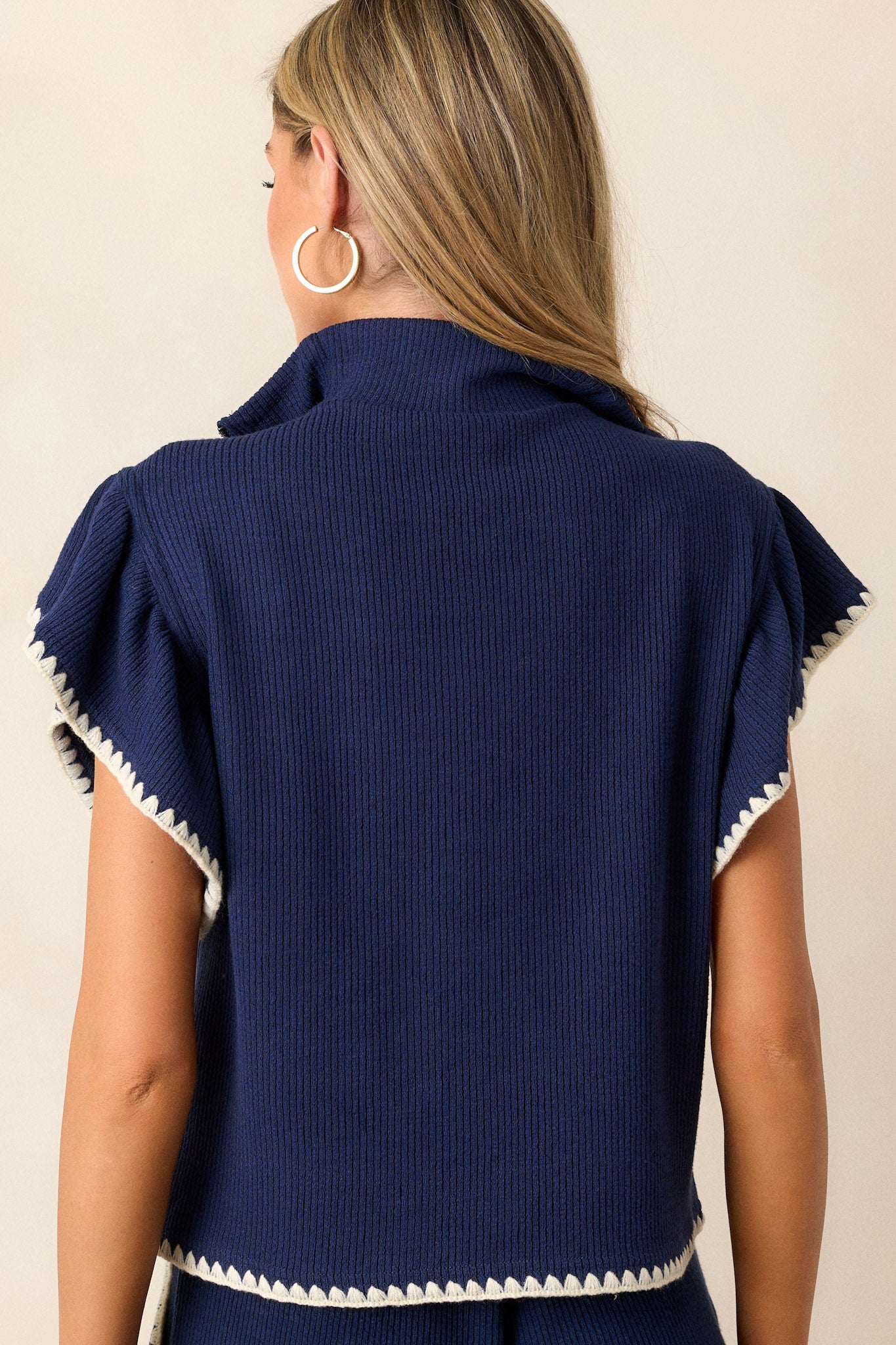 Ease My Mind Navy Blanket Stitch Quarter Zip Sweater