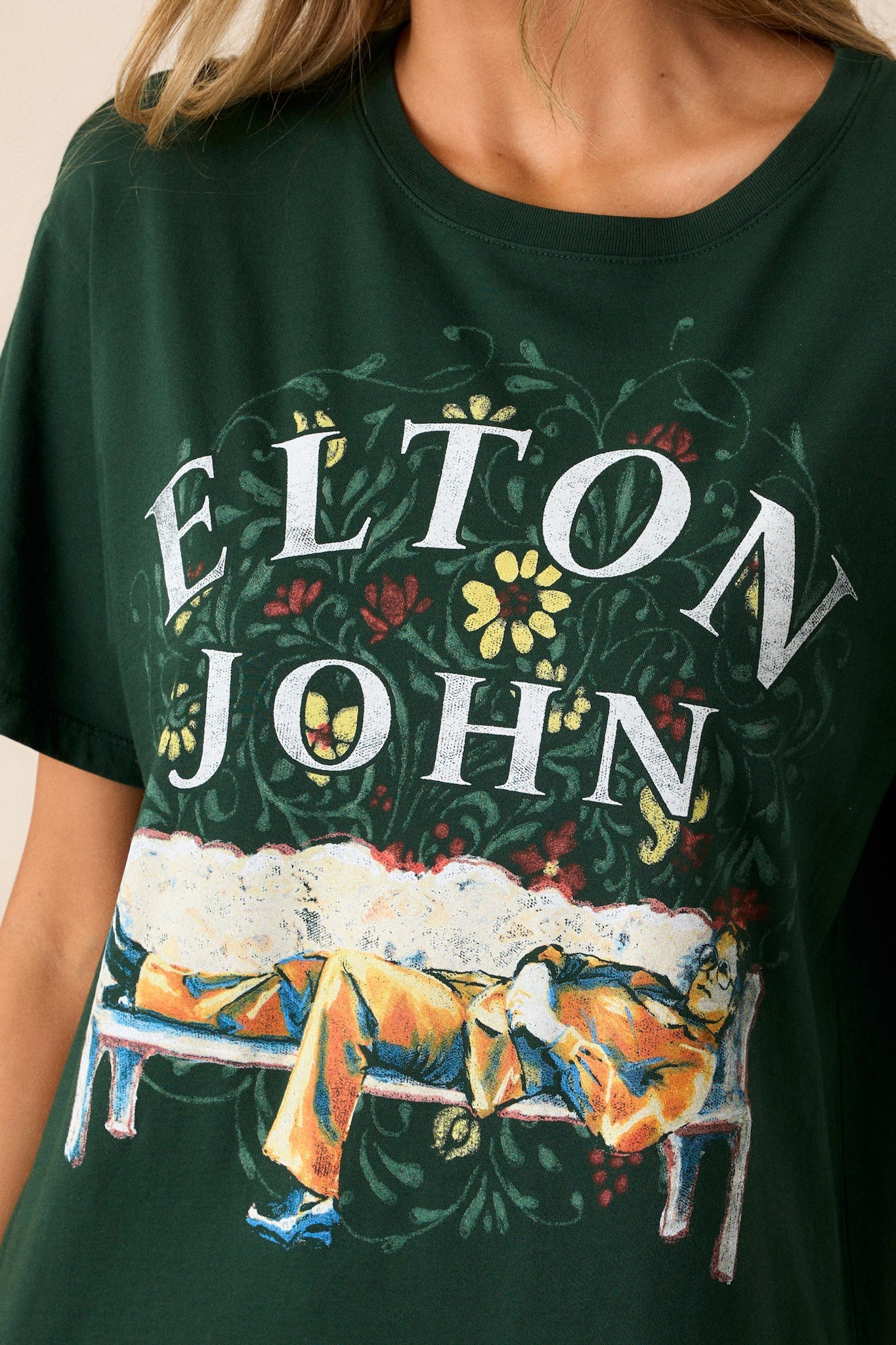Elton John Vintage Green Floral Boyfriend Tee