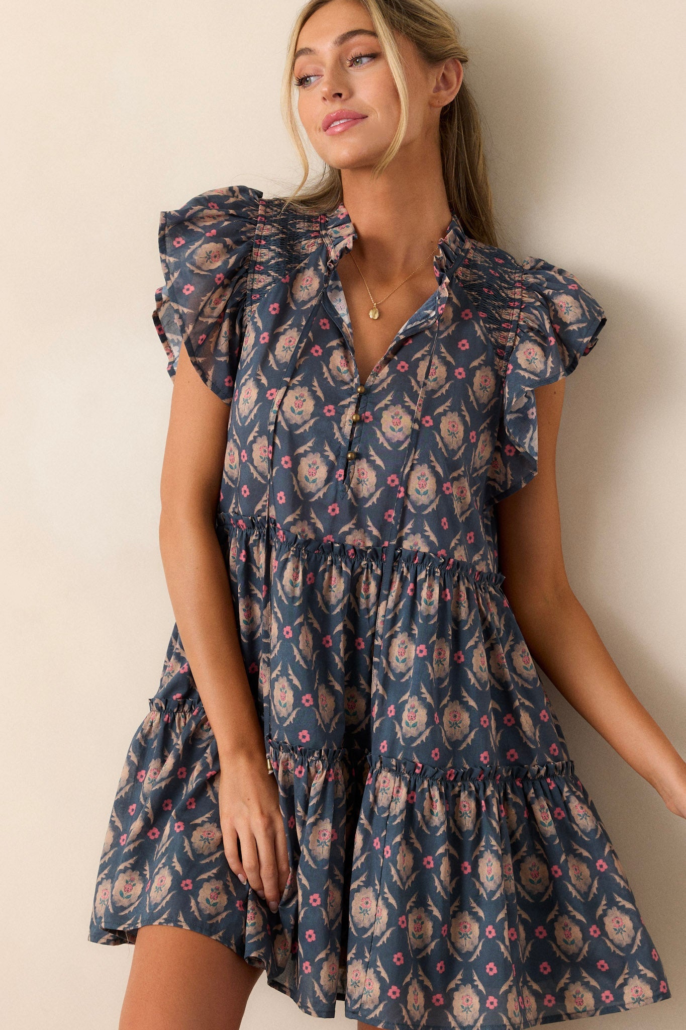 Wildflower Dreams 100% Cotton Dark Teal Floral Mini Dress