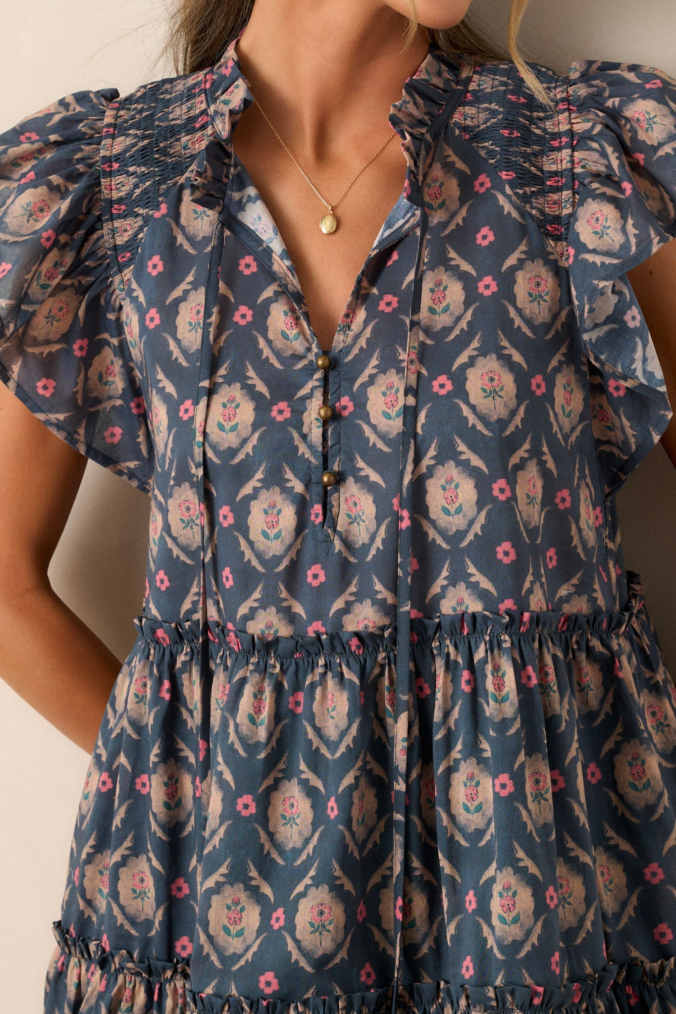 Wildflower Dreams 100% Cotton Dark Teal Floral Mini Dress