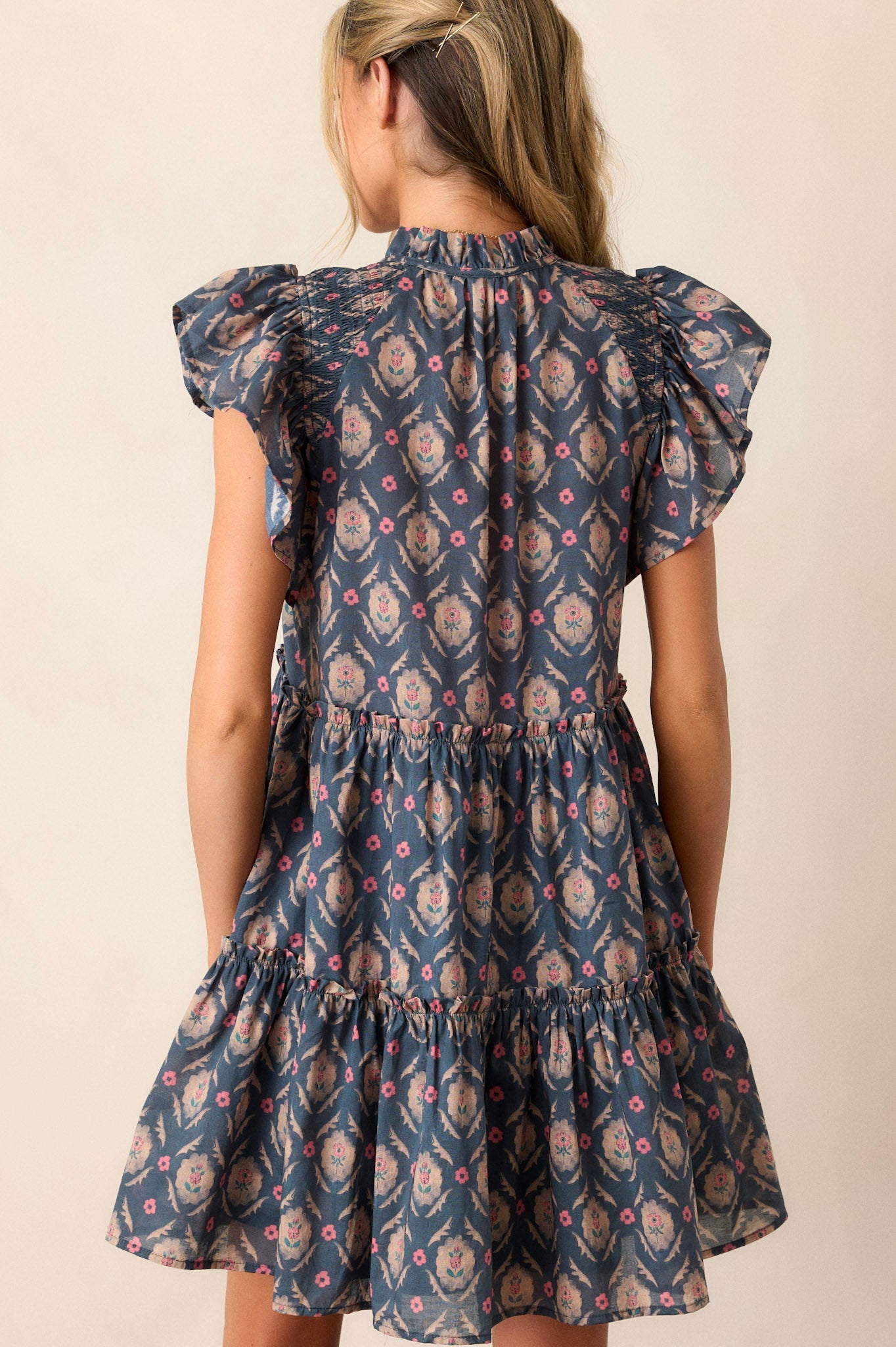 Wildflower Dreams 100% Cotton Dark Teal Floral Mini Dress