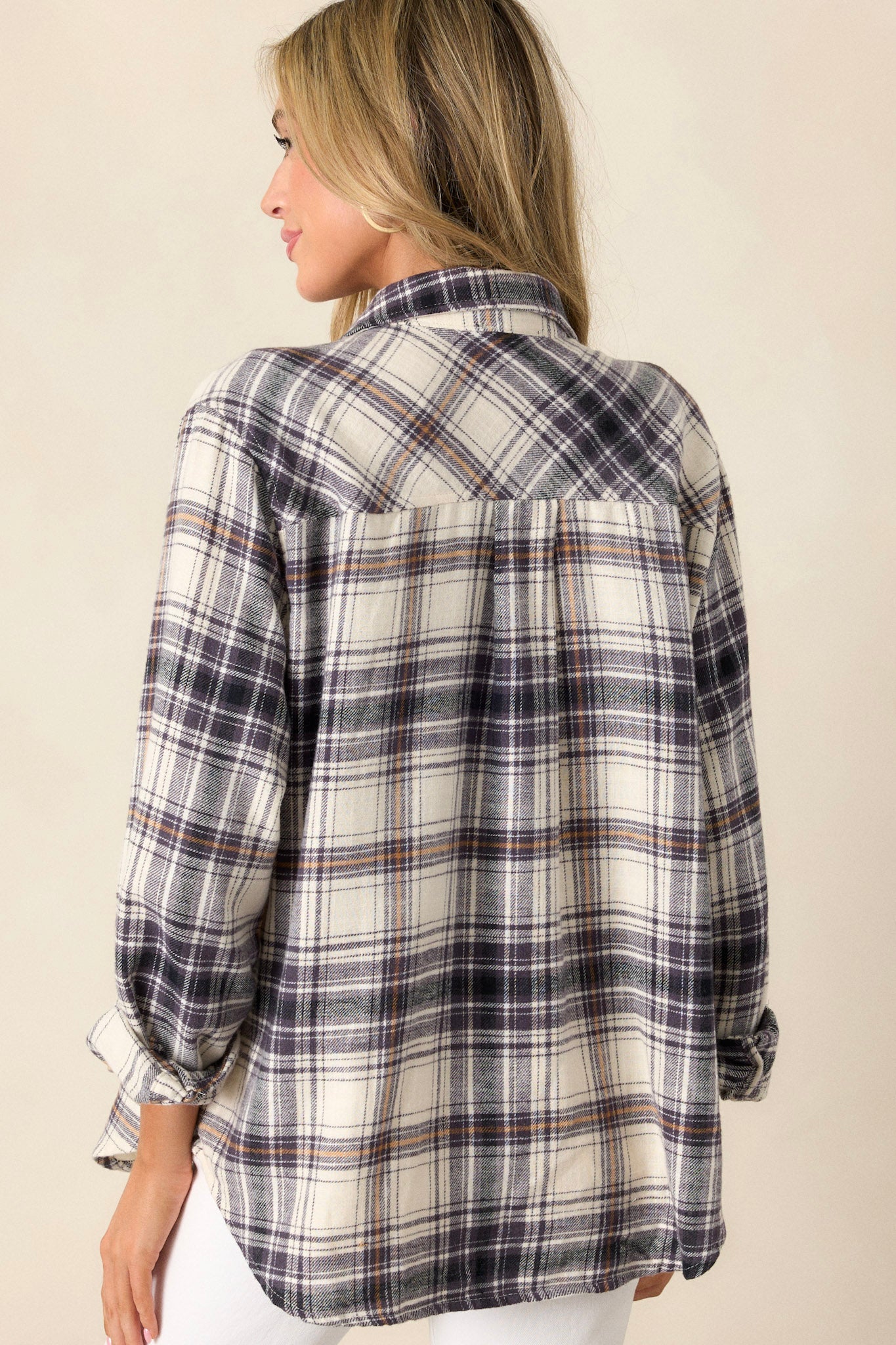 Electric Love Dark Orchid Plaid Button Front Top