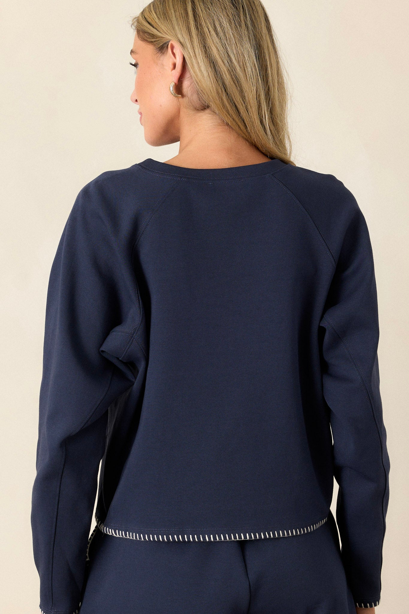 Know You Better Navy Stitch Long Sleeve Top