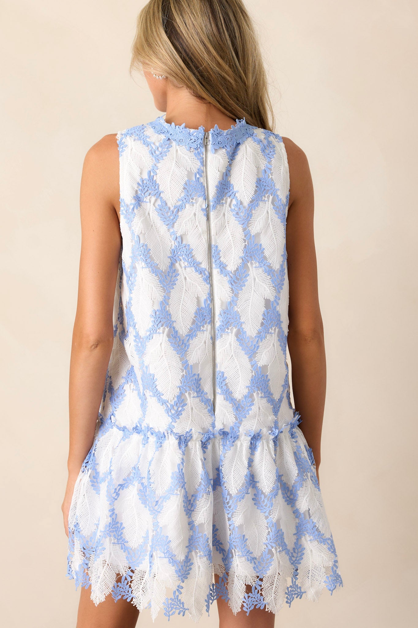 Daydreams Of You Sky Blue Sleeveless Lace Mini Dress