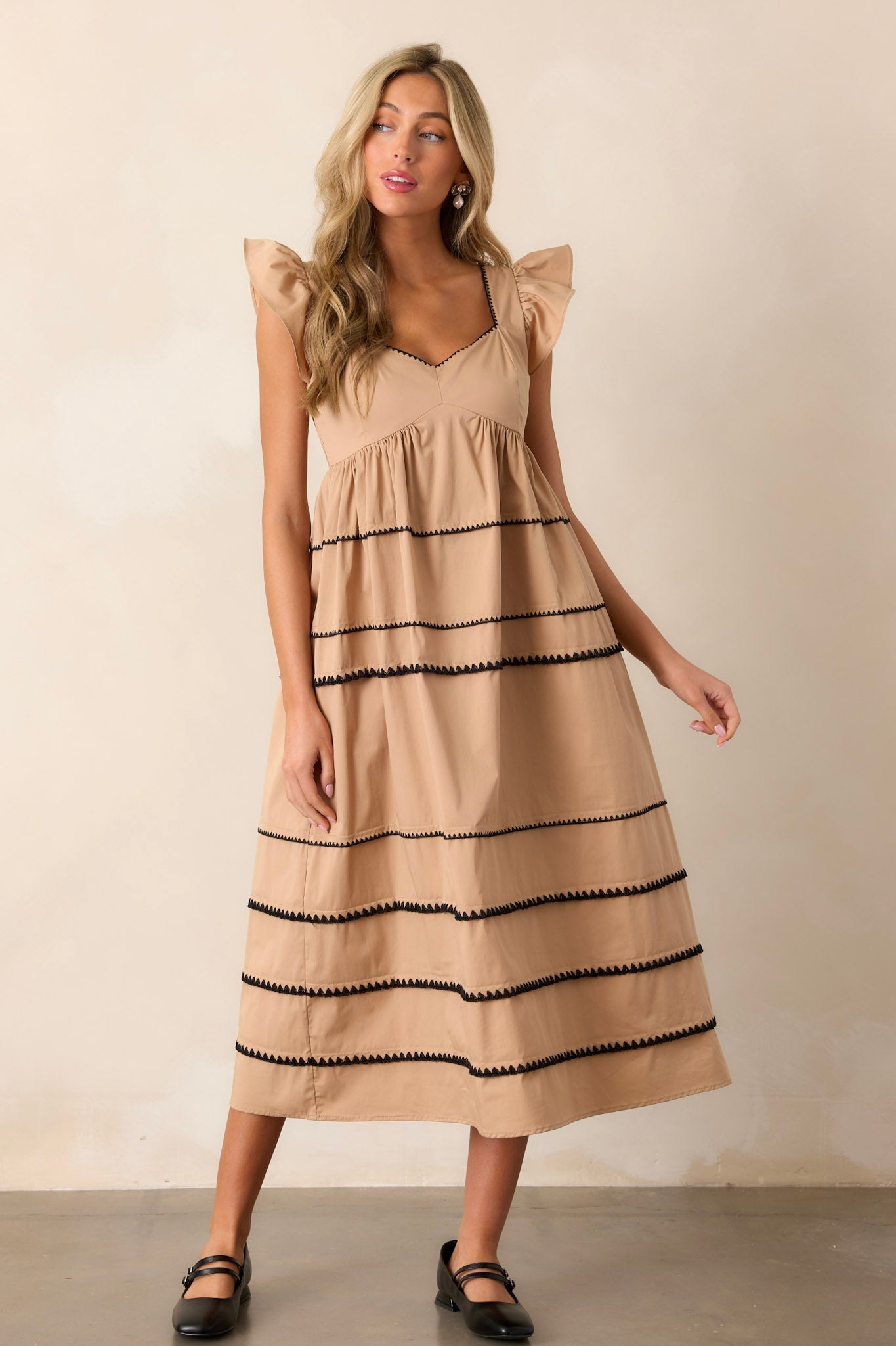 Can't Live Without Tan Stripe Tiered Midi Dress