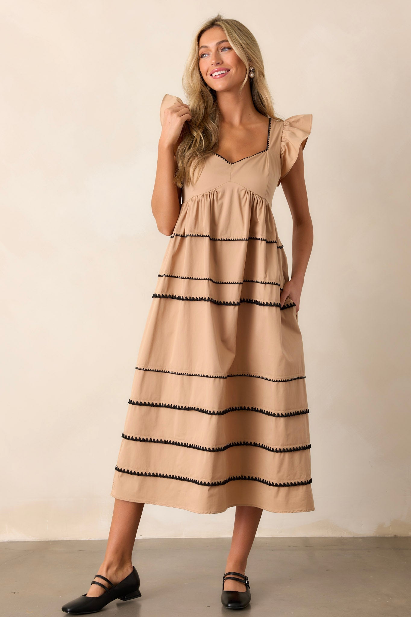 Can't Live Without Tan Stripe Tiered Midi Dress