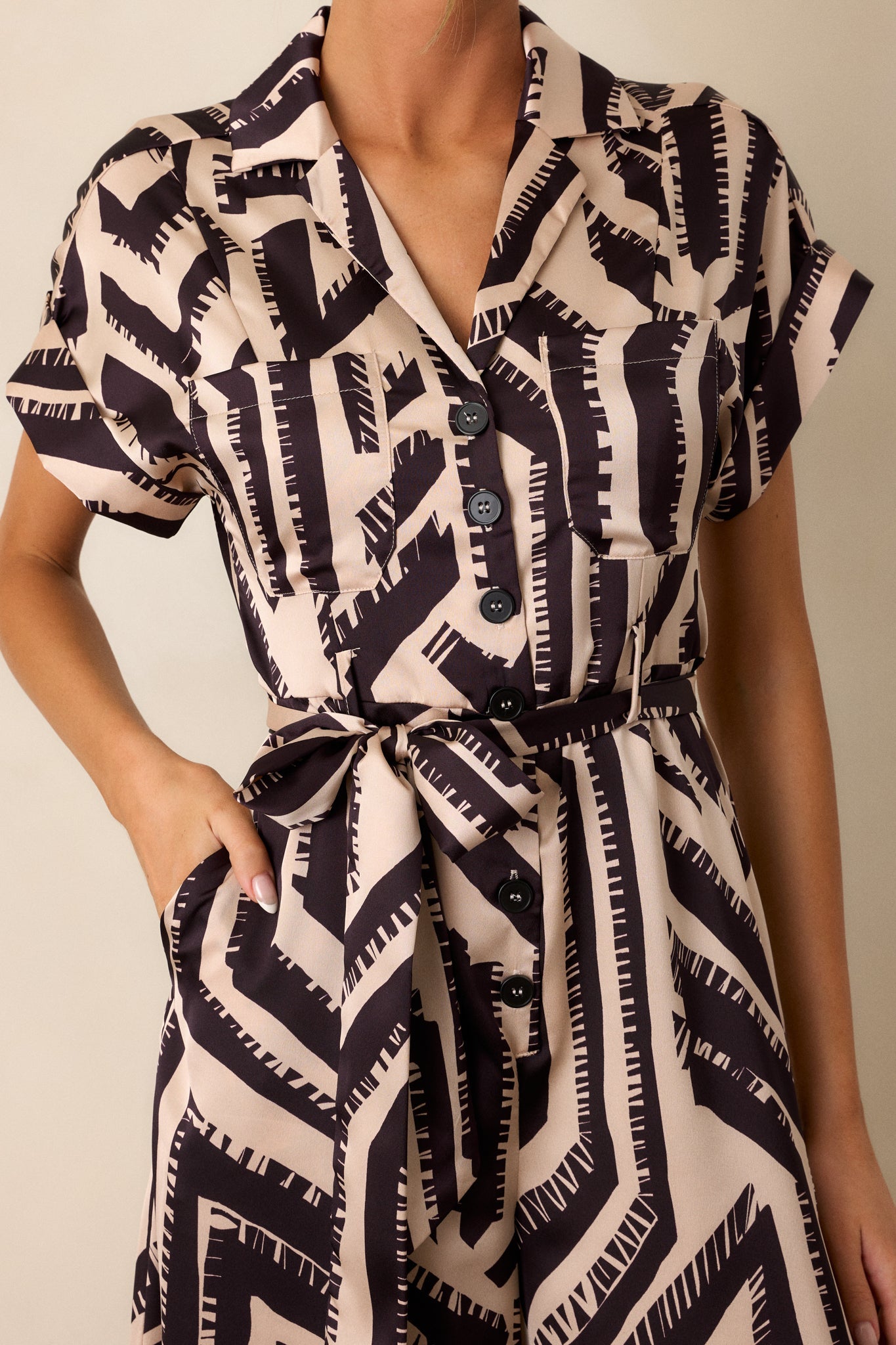 Dream Catching Black Geo Print Short Sleeve Jumpsuit