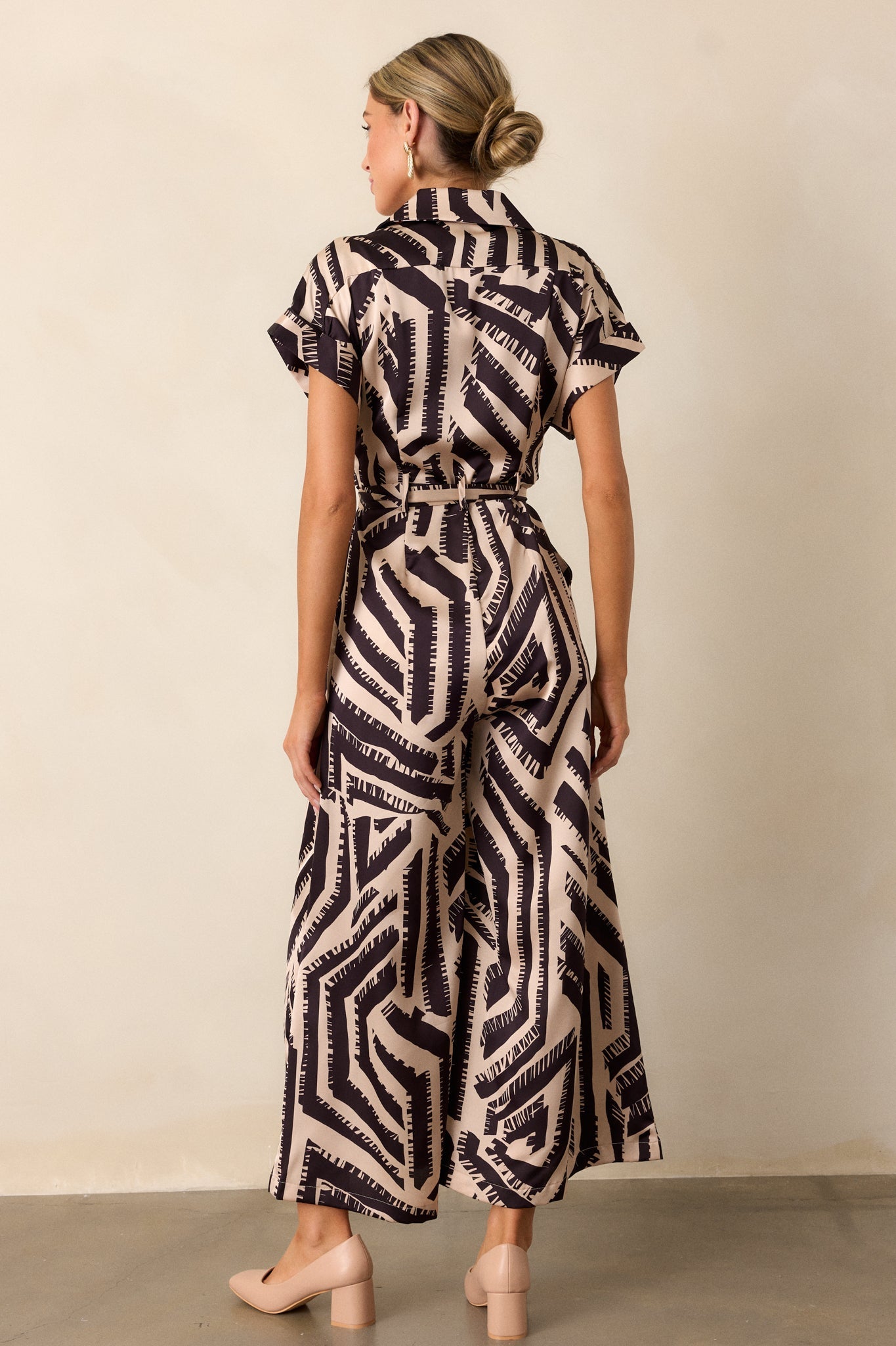Dream Catching Black Geo Print Short Sleeve Jumpsuit
