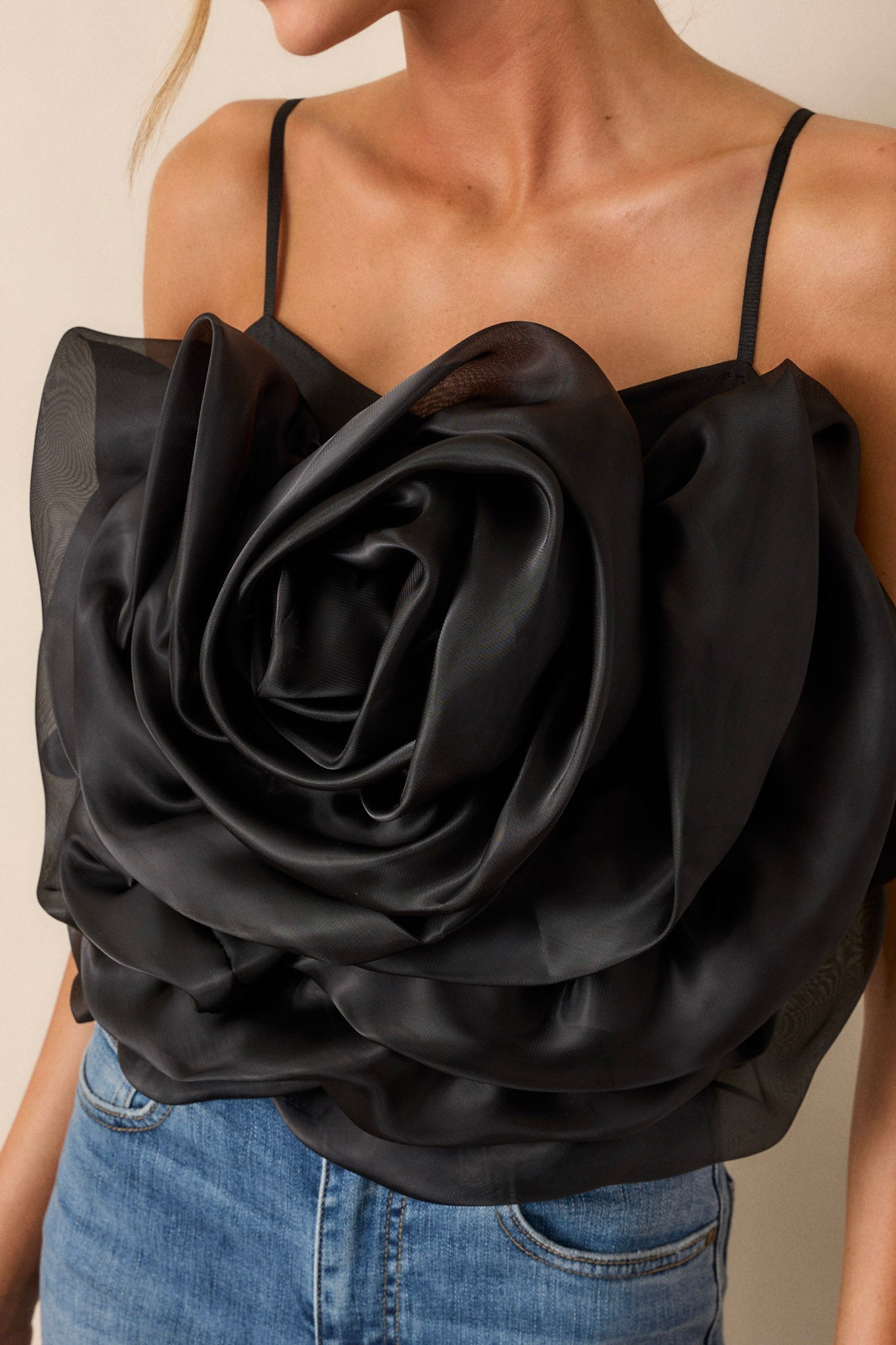 Dark Blossom Black Flower Crop Top