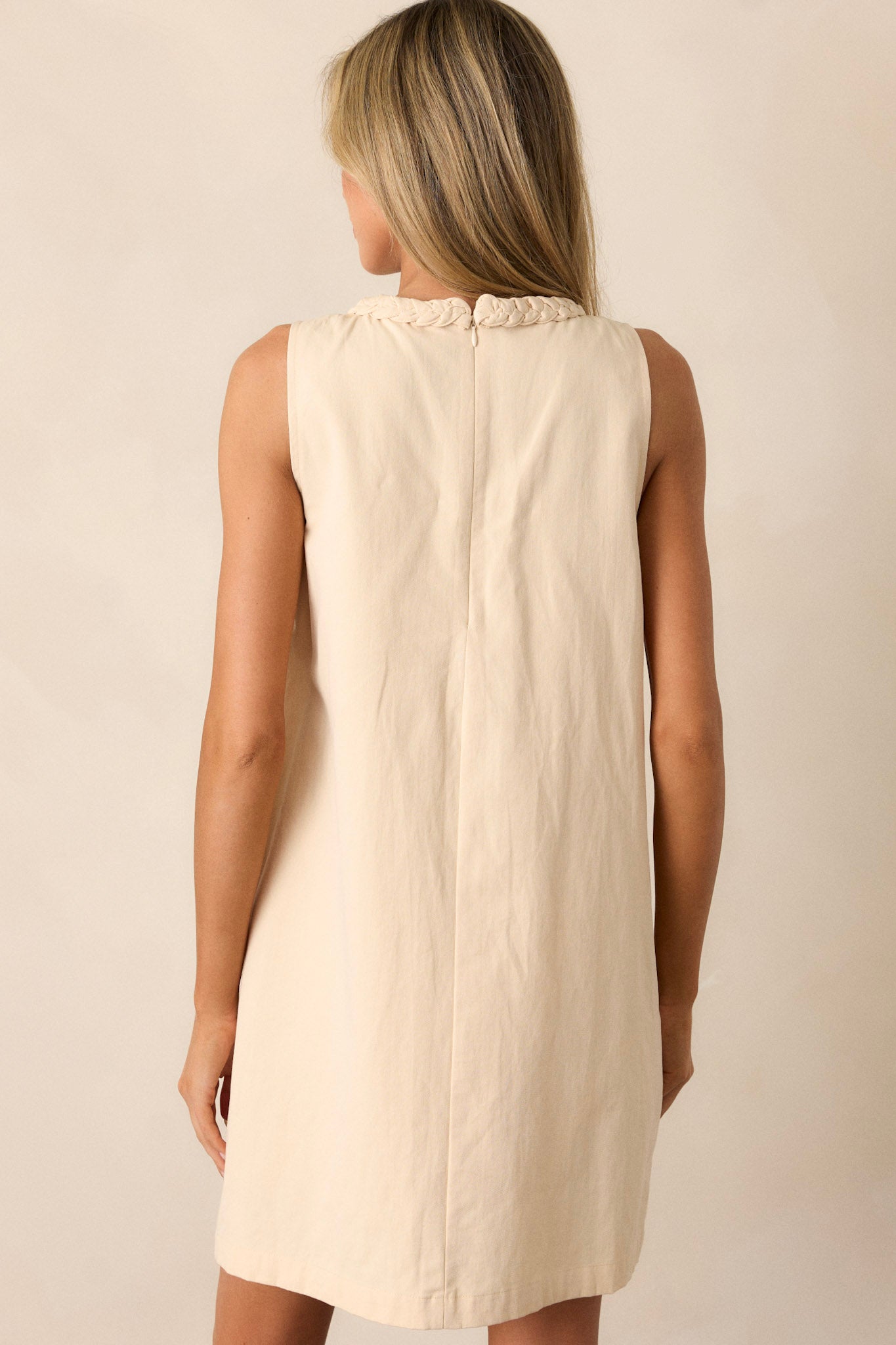 Chic Charm Cotton Ecru Beige Mini Dress