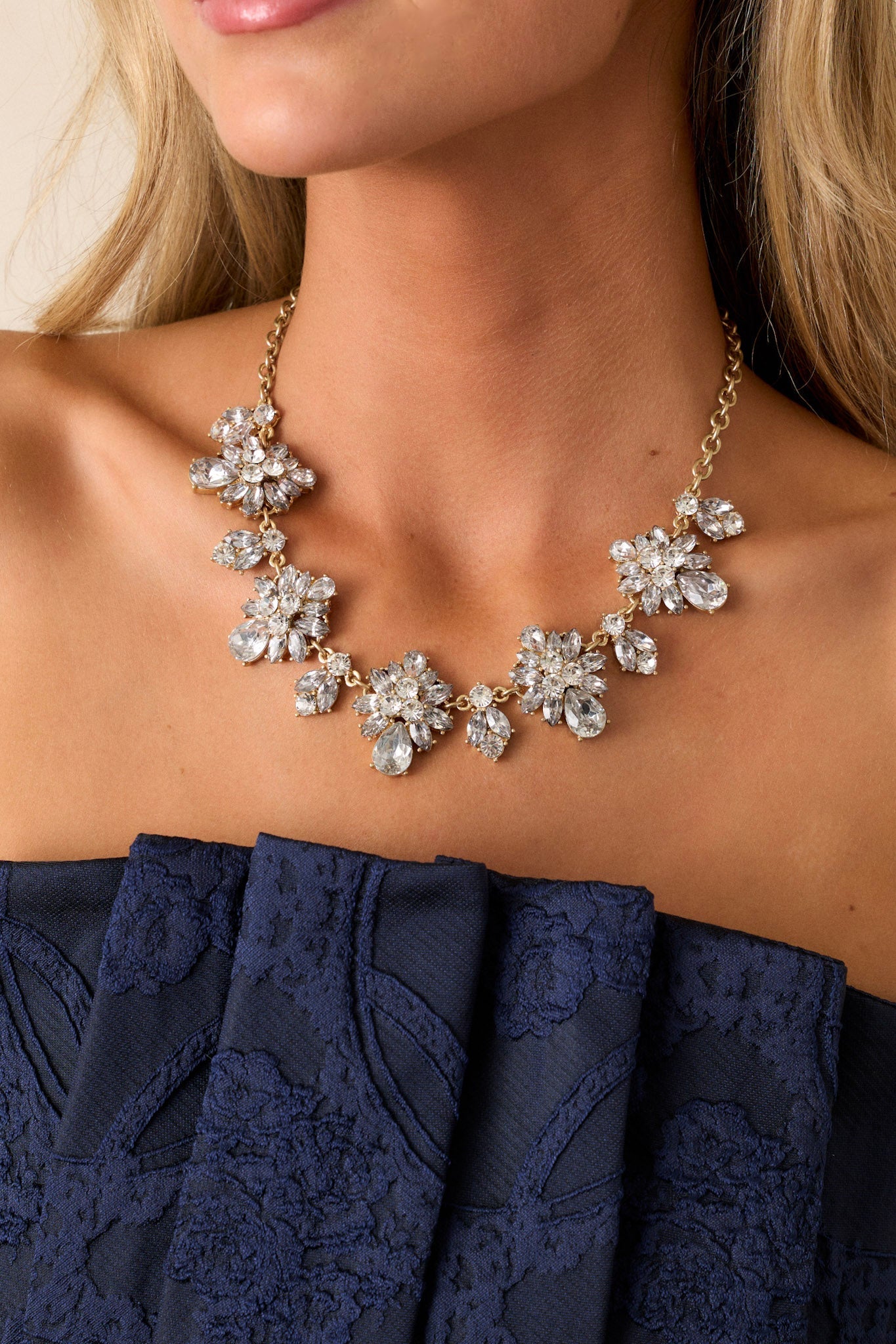 Hopeless Romantic Gold Rhinestone Statement Necklace
