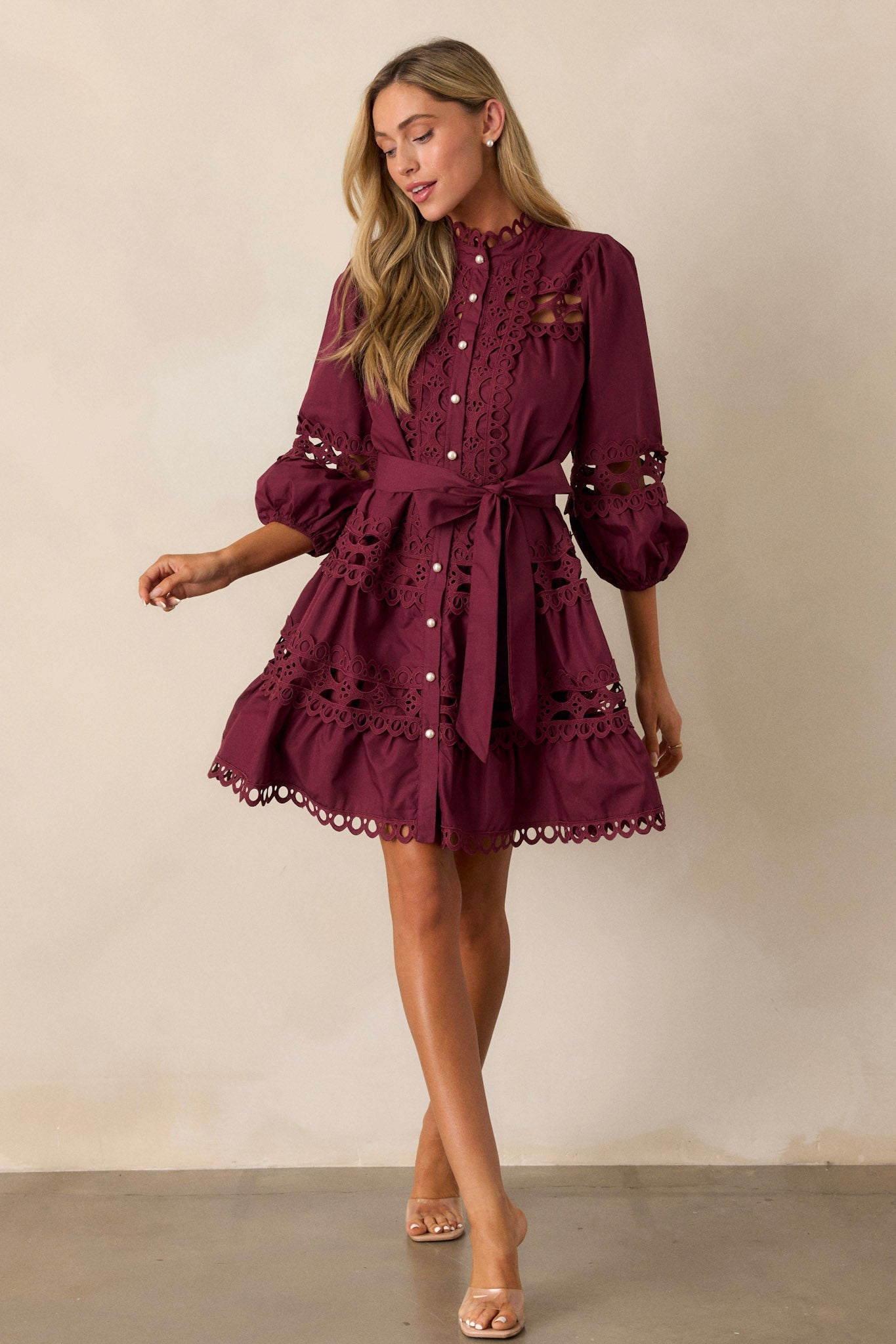 Far From Over 100% Cotton Plum Eyelet Mini Dress