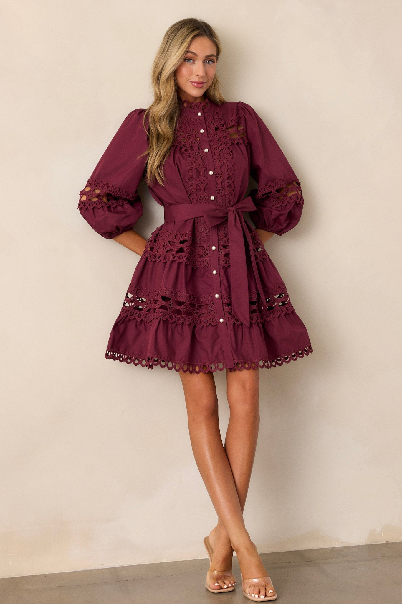 Far From Over 100% Cotton Plum Eyelet Mini Dress