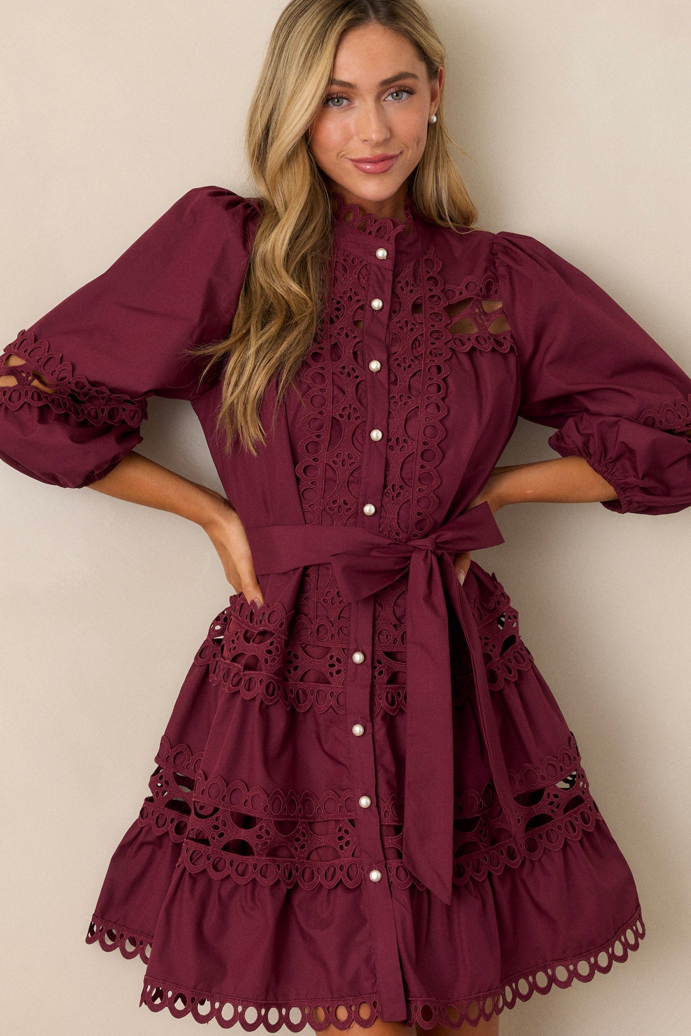 Far From Over 100% Cotton Plum Eyelet Mini Dress