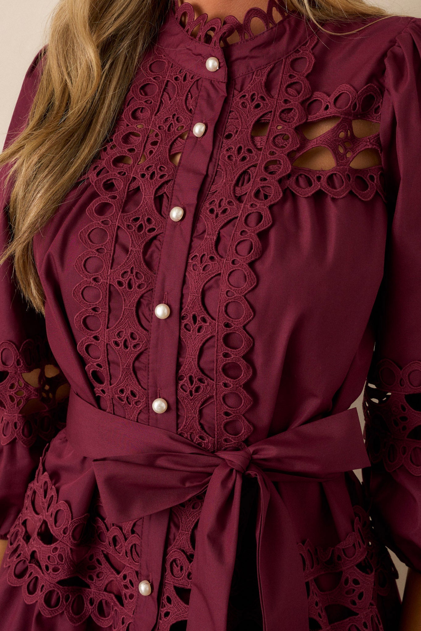 Far From Over 100% Cotton Plum Eyelet Mini Dress