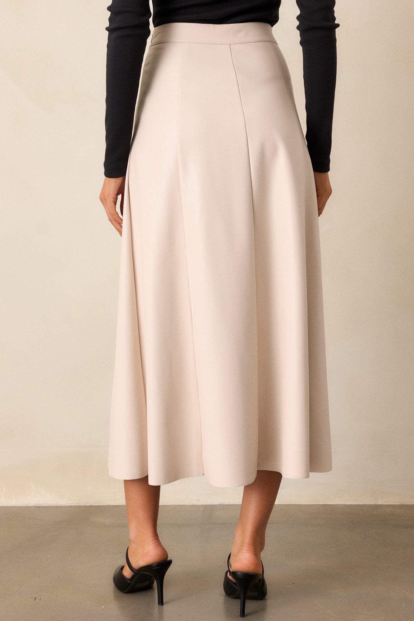Harvested Hues Ecru Beige Faux Leather Midi Skirt