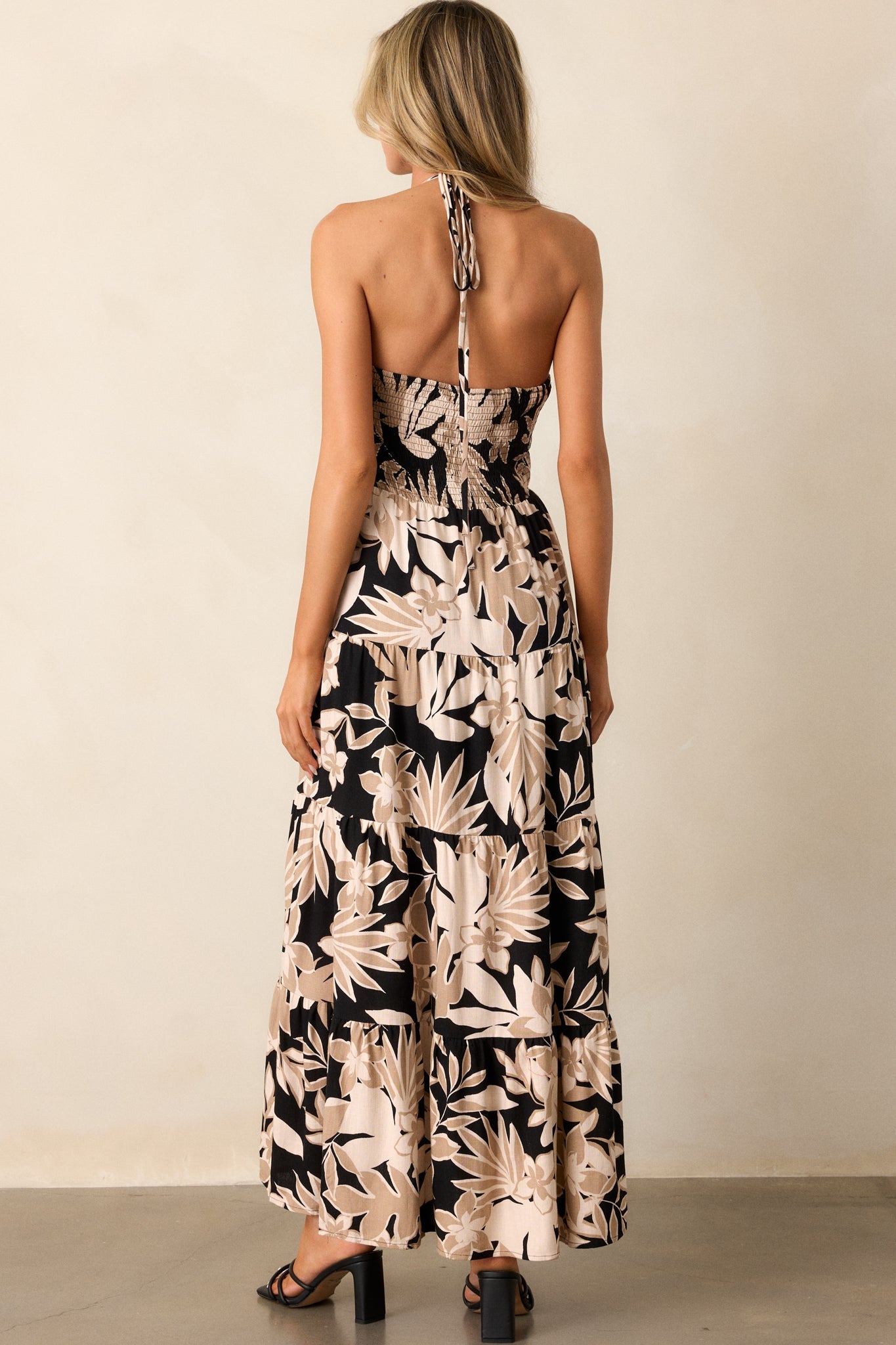 With Every Breath Taupe Floral Halter Maxi Dress