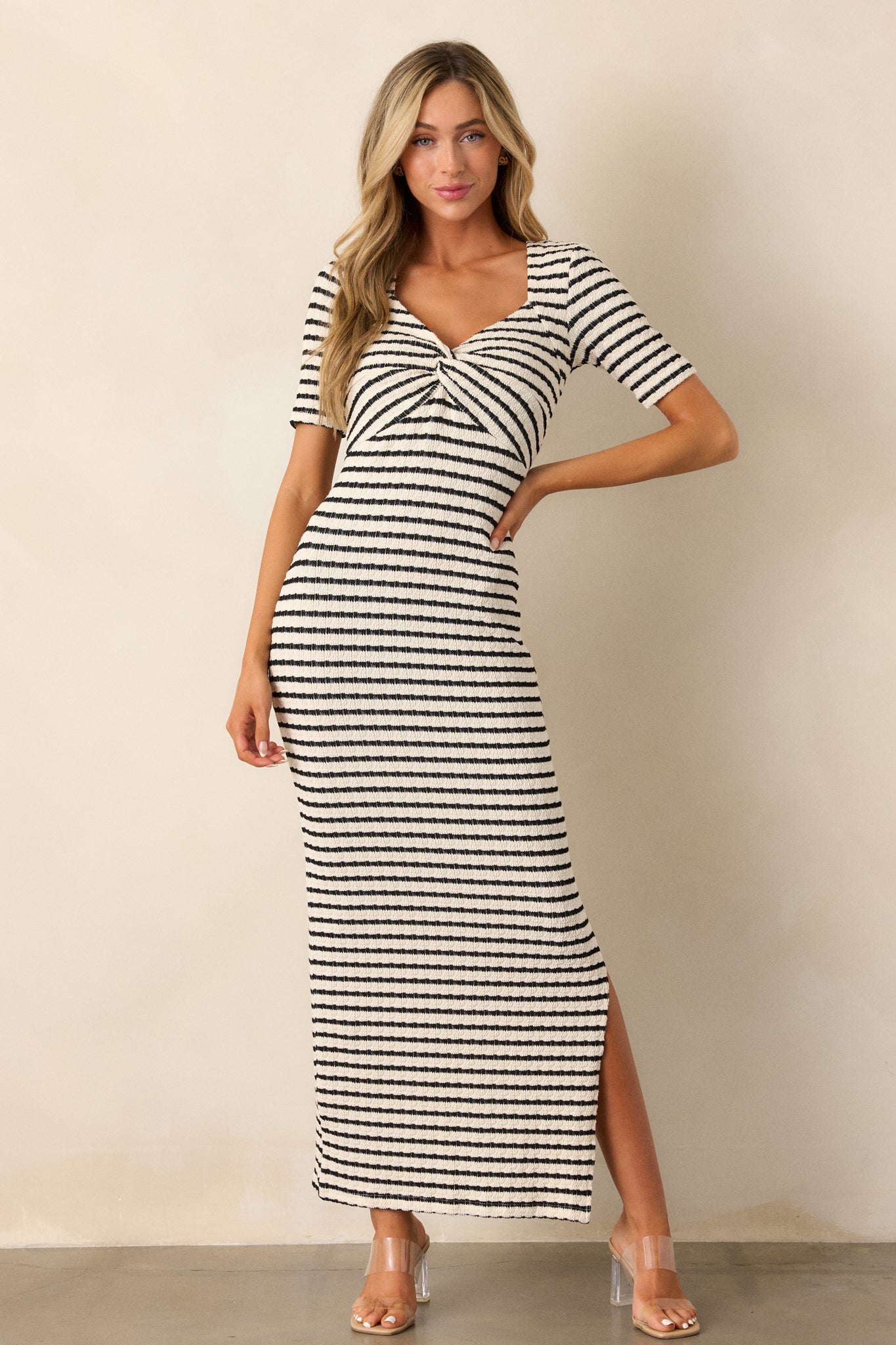 City Lights Black Stripe Bodycon Maxi Dress