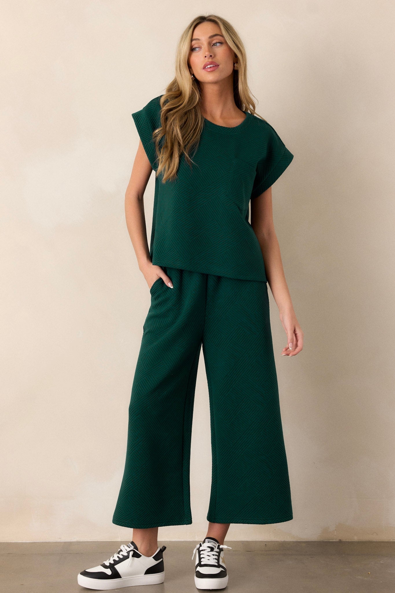 Keep It Creative Forest Green Textured Short Sleeve Top