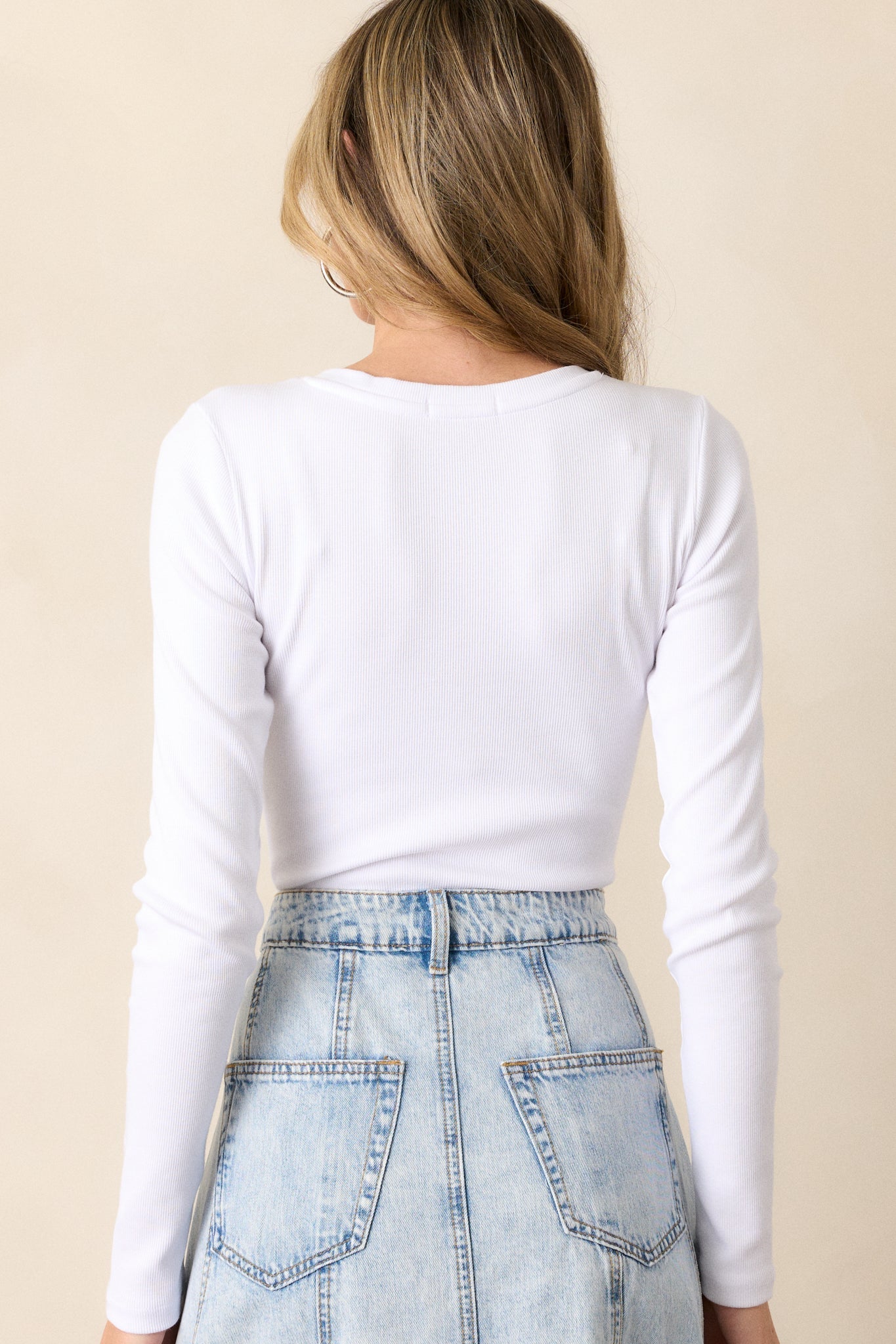 Z Supply Samara Rib Henley White Long Sleeve Bodysuit