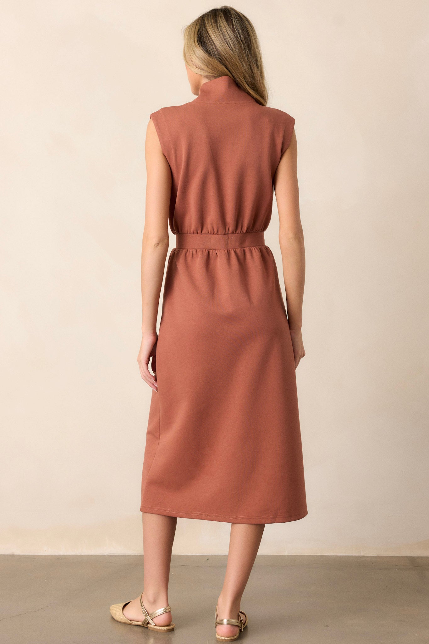 Distant Sun Terracotta Sleeveless Midi Dress