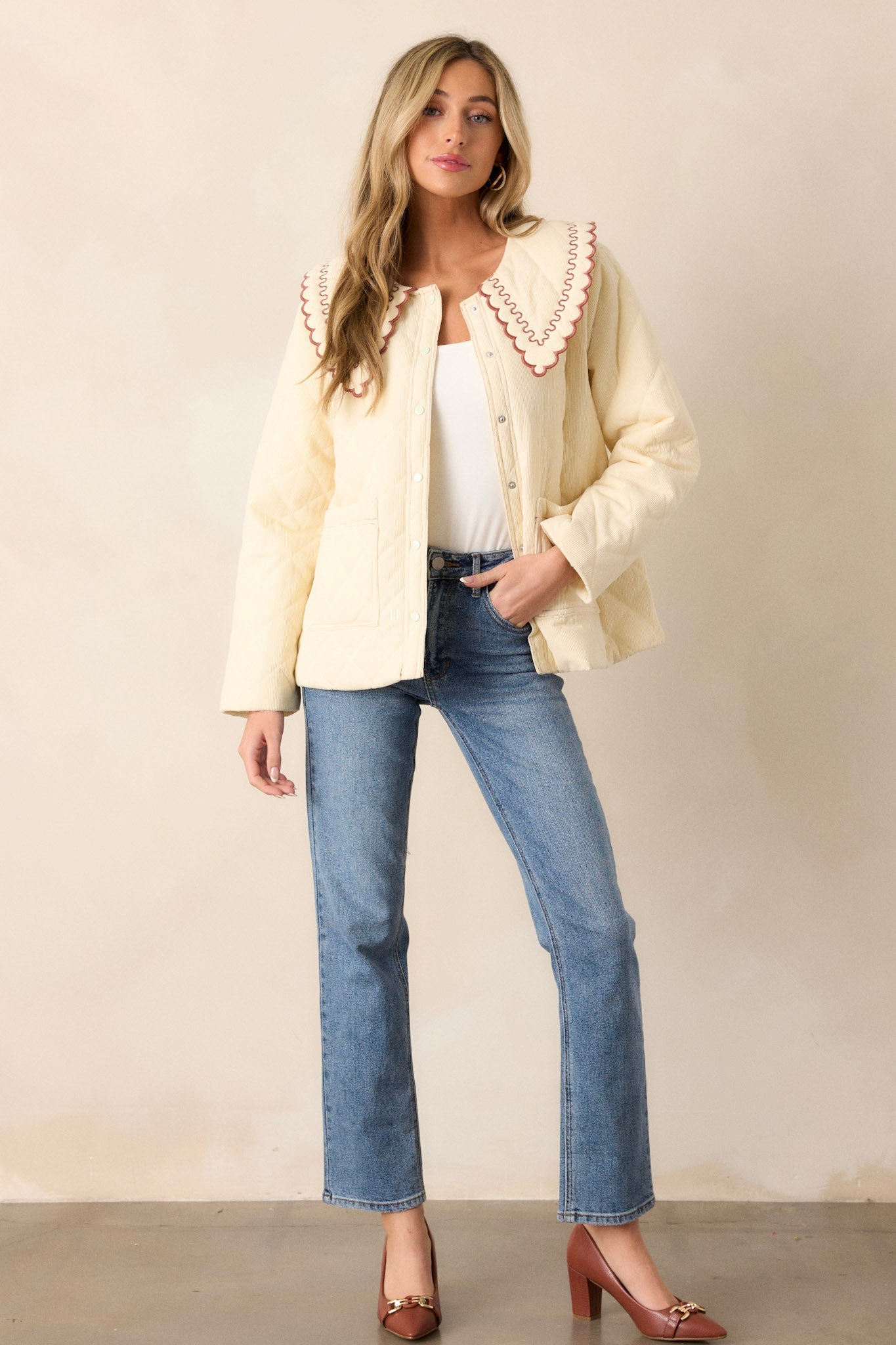 Cafè Conversations Ivory Embroidered Quilted Jacket
