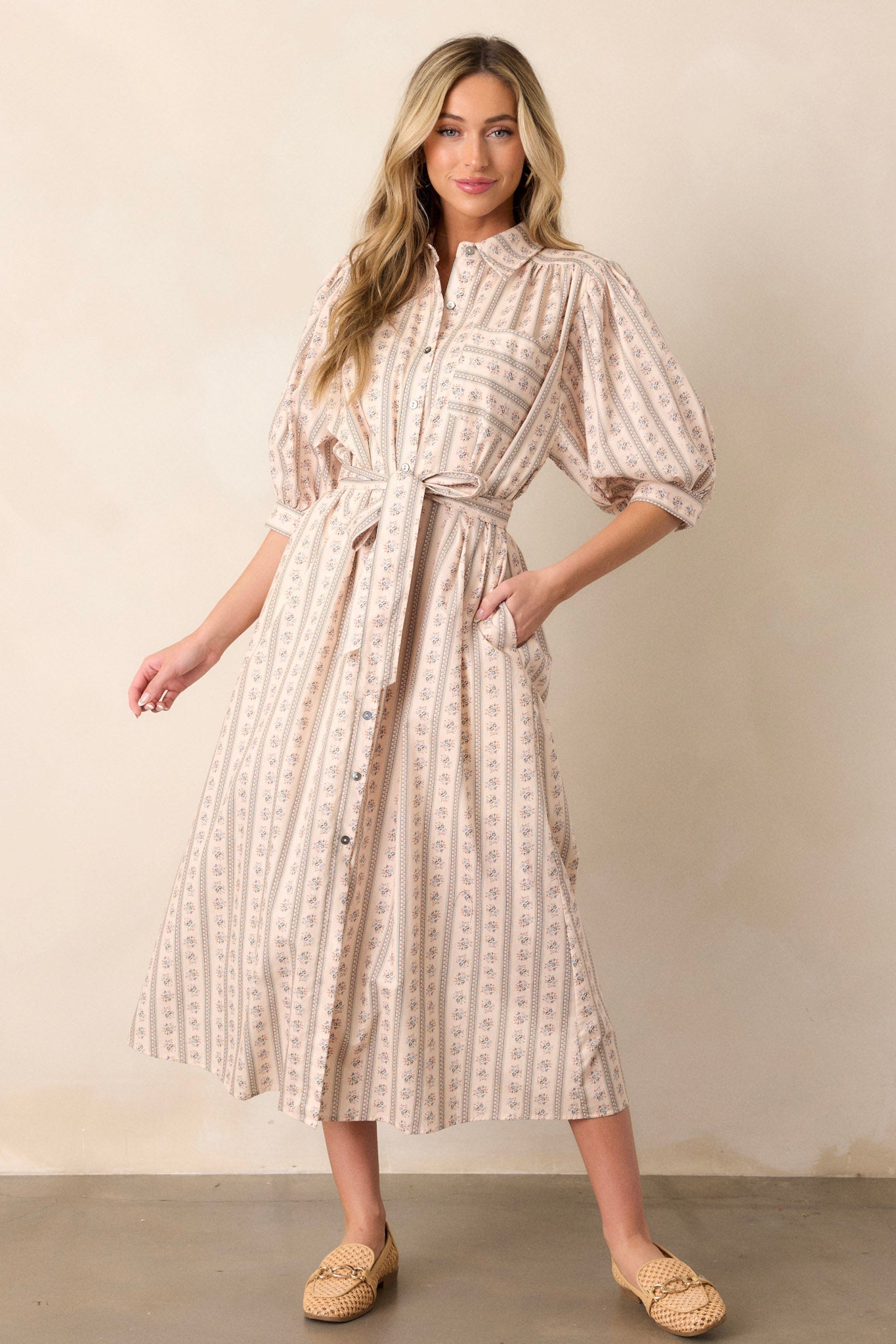 Got Me Wondering 100% Cotton Ivory Floral Midi Dress
