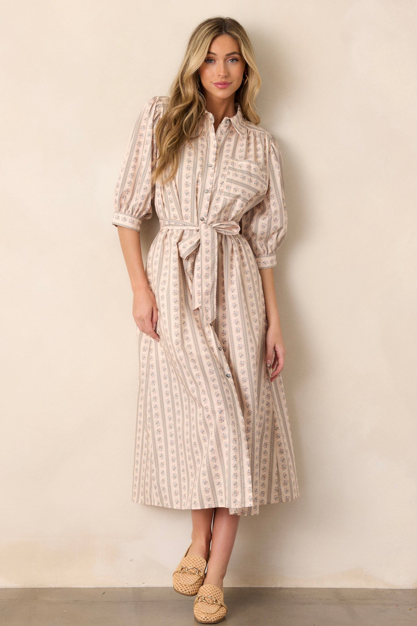Got Me Wondering 100% Cotton Ivory Floral Midi Dress