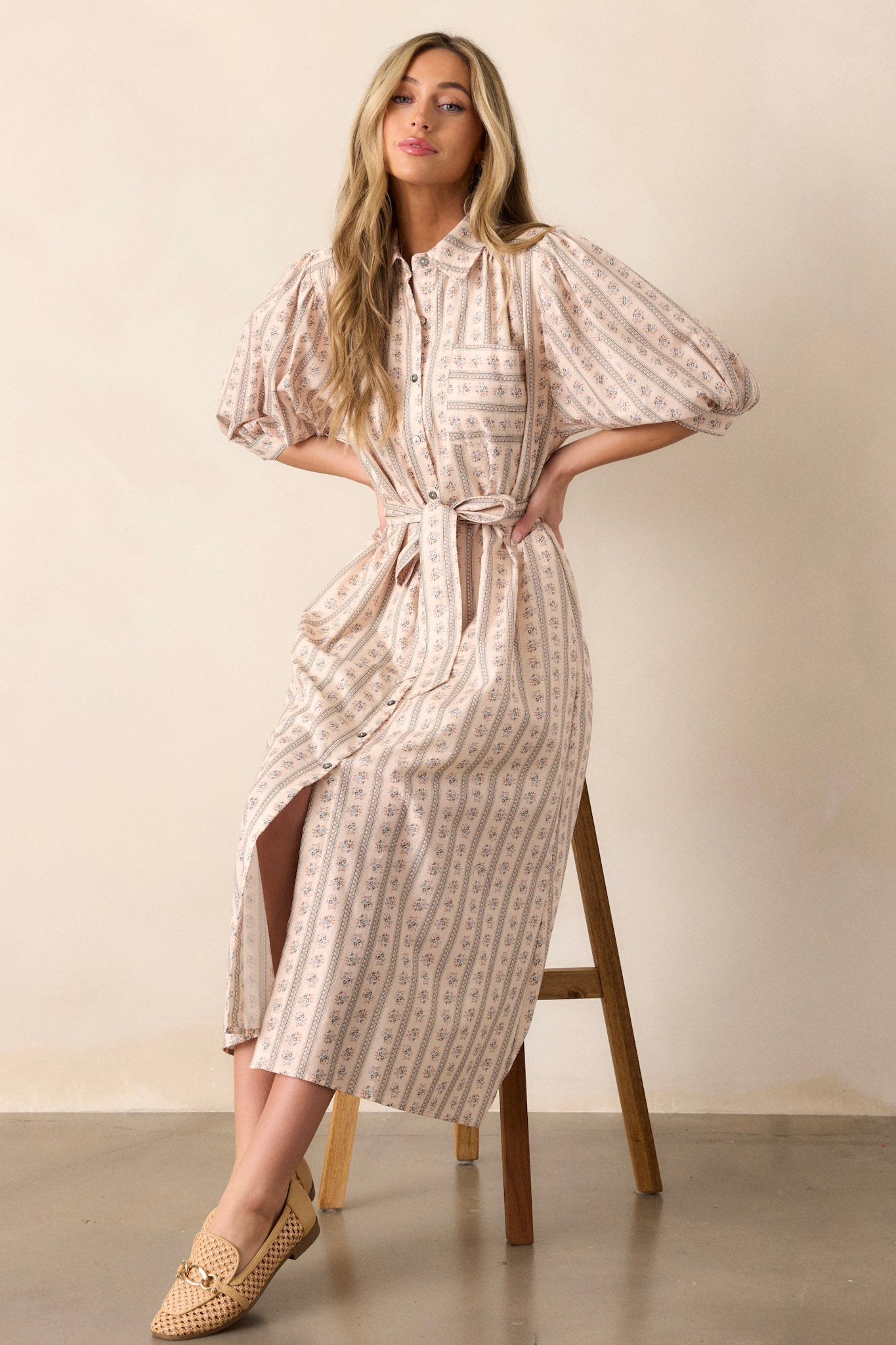 Got Me Wondering 100% Cotton Ivory Floral Midi Dress