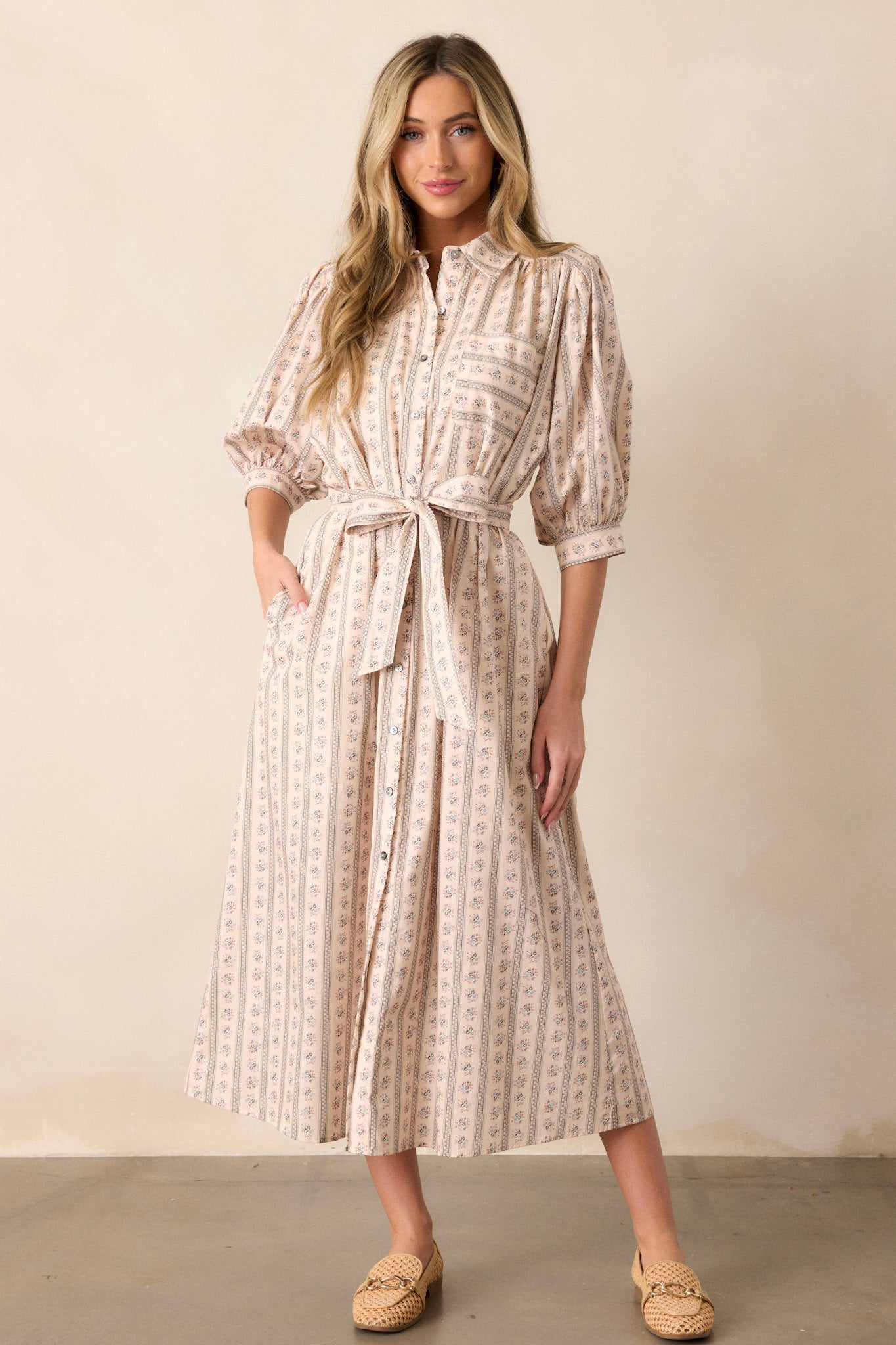 Got Me Wondering 100% Cotton Ivory Floral Midi Dress