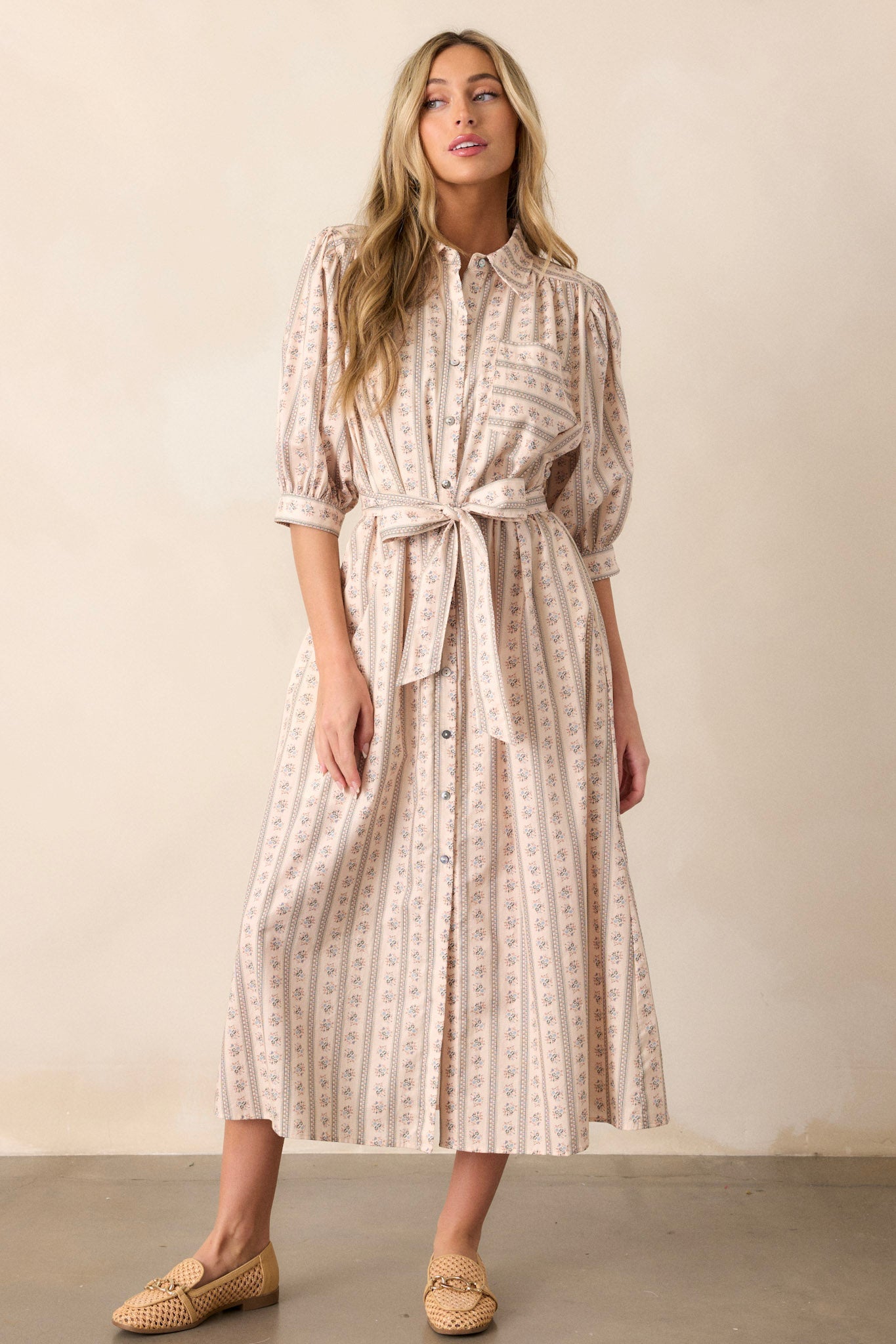 Got Me Wondering 100% Cotton Ivory Floral Midi Dress