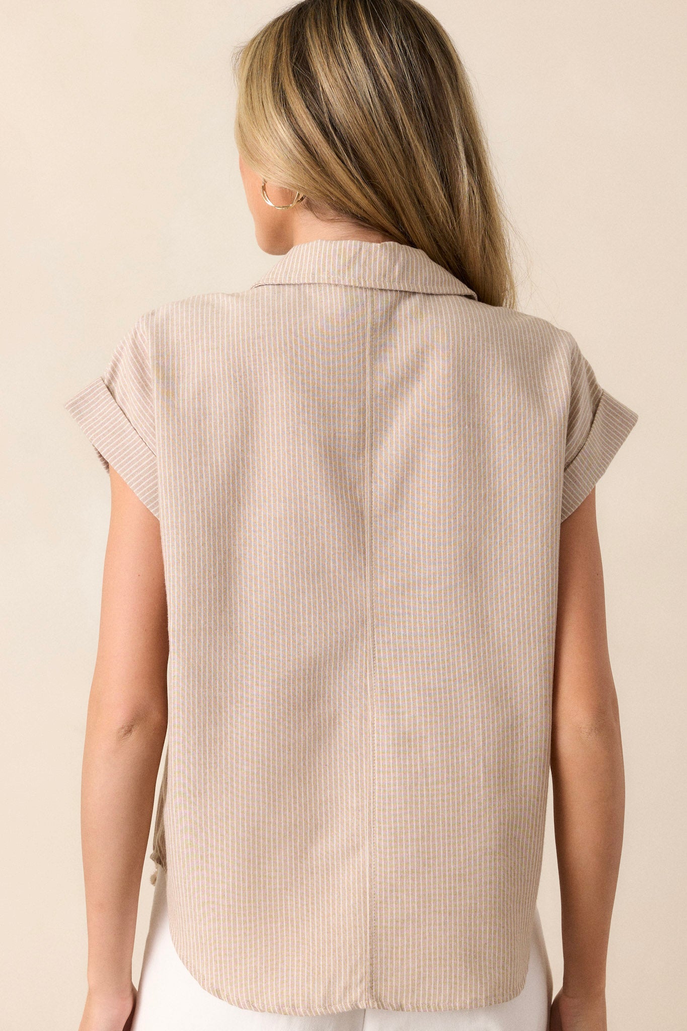 Know The One Taupe Striped Button Front Top
