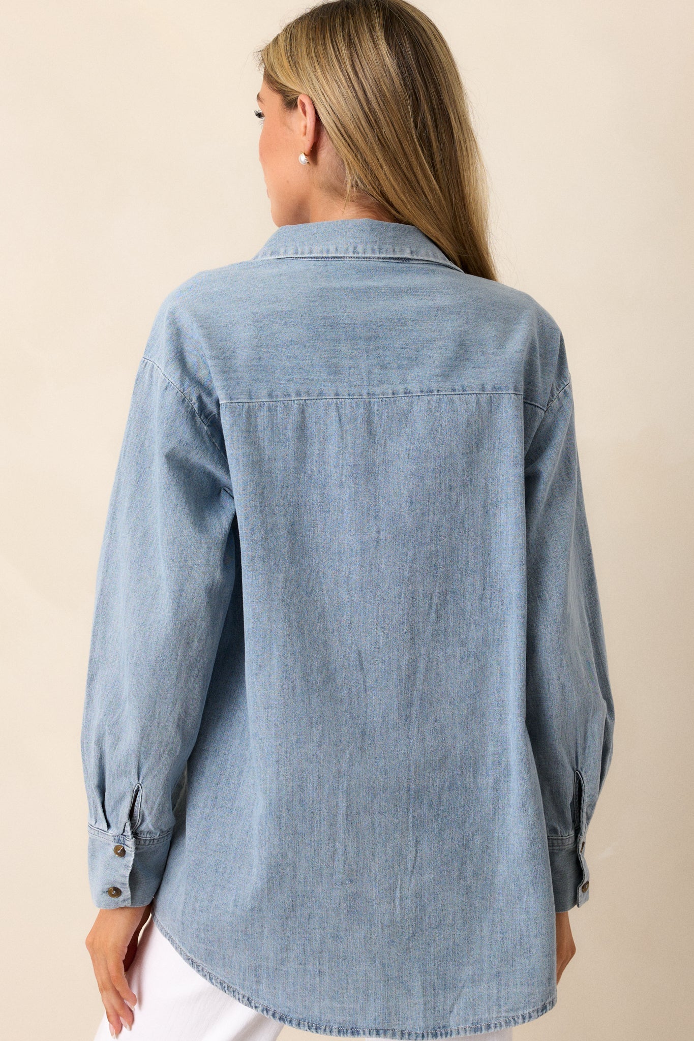 In Plain Sight Cotton Light Chambray Button Front Top