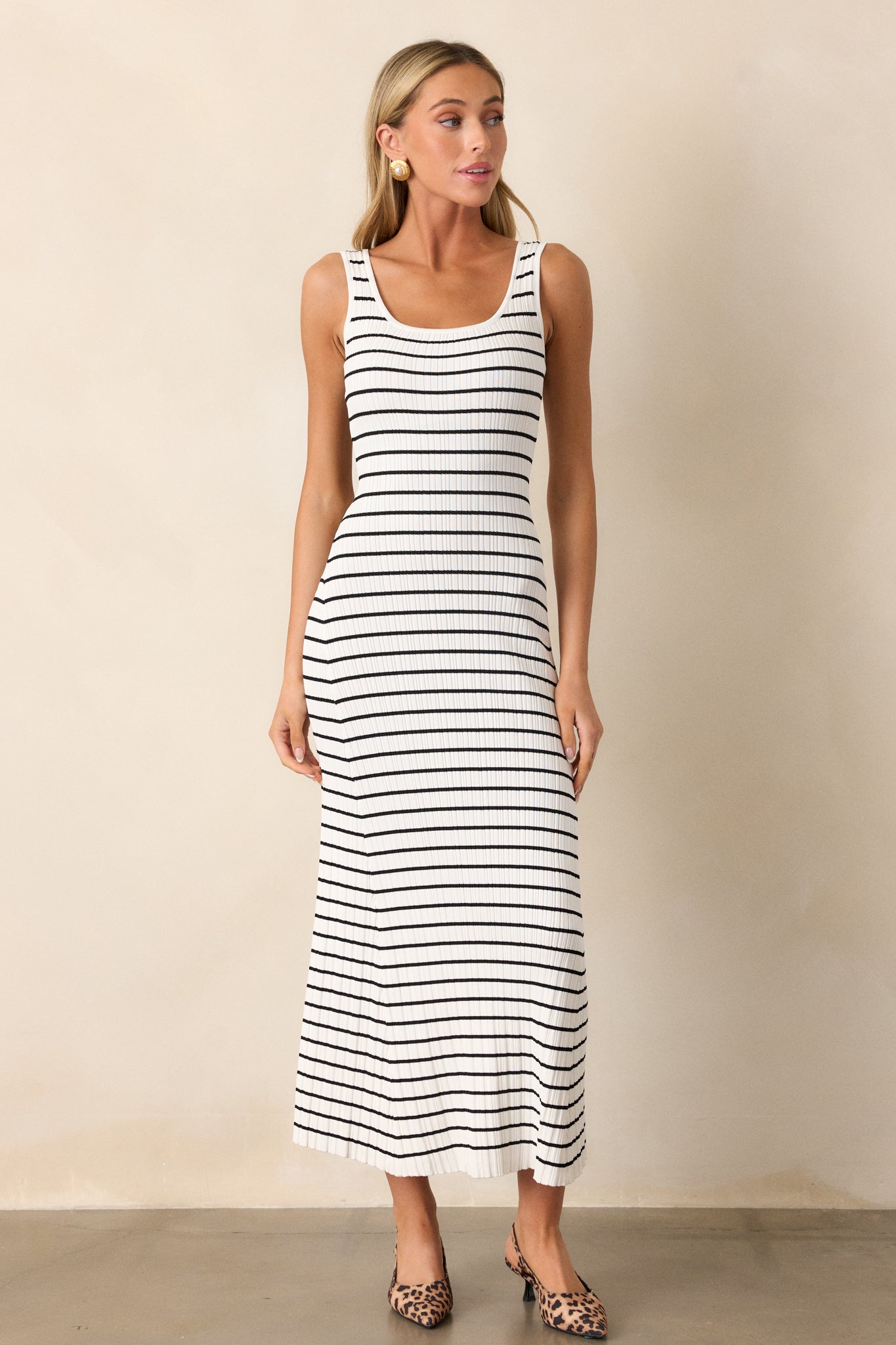 Classic Rhythm White Stripe Ribbed Maxi Dress