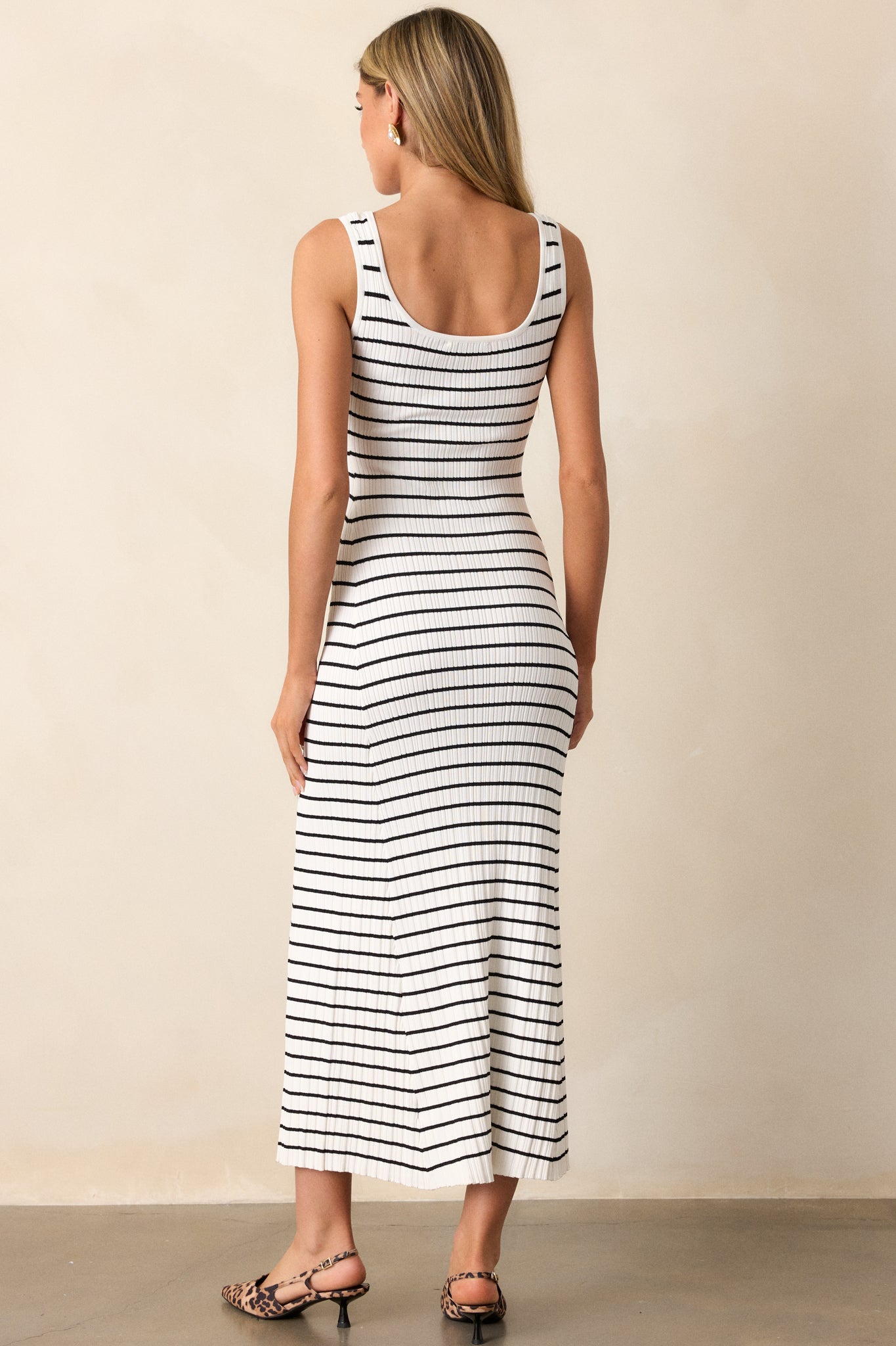 Classic Rhythm White Stripe Ribbed Maxi Dress