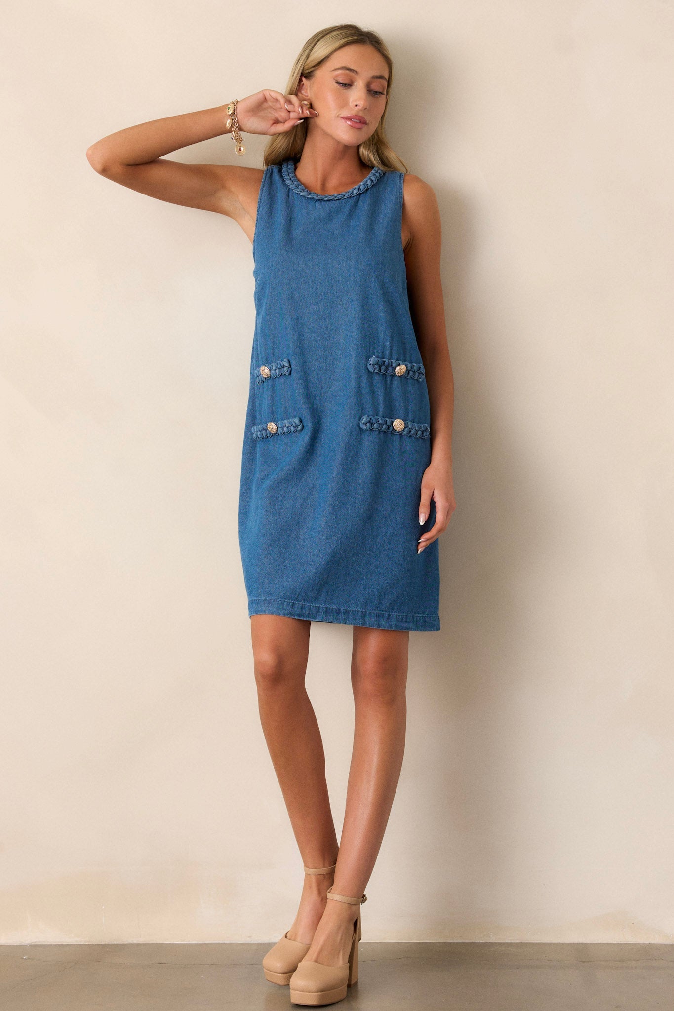 Chic Charm Cotton Medium Wash Chambray Mini Dress
